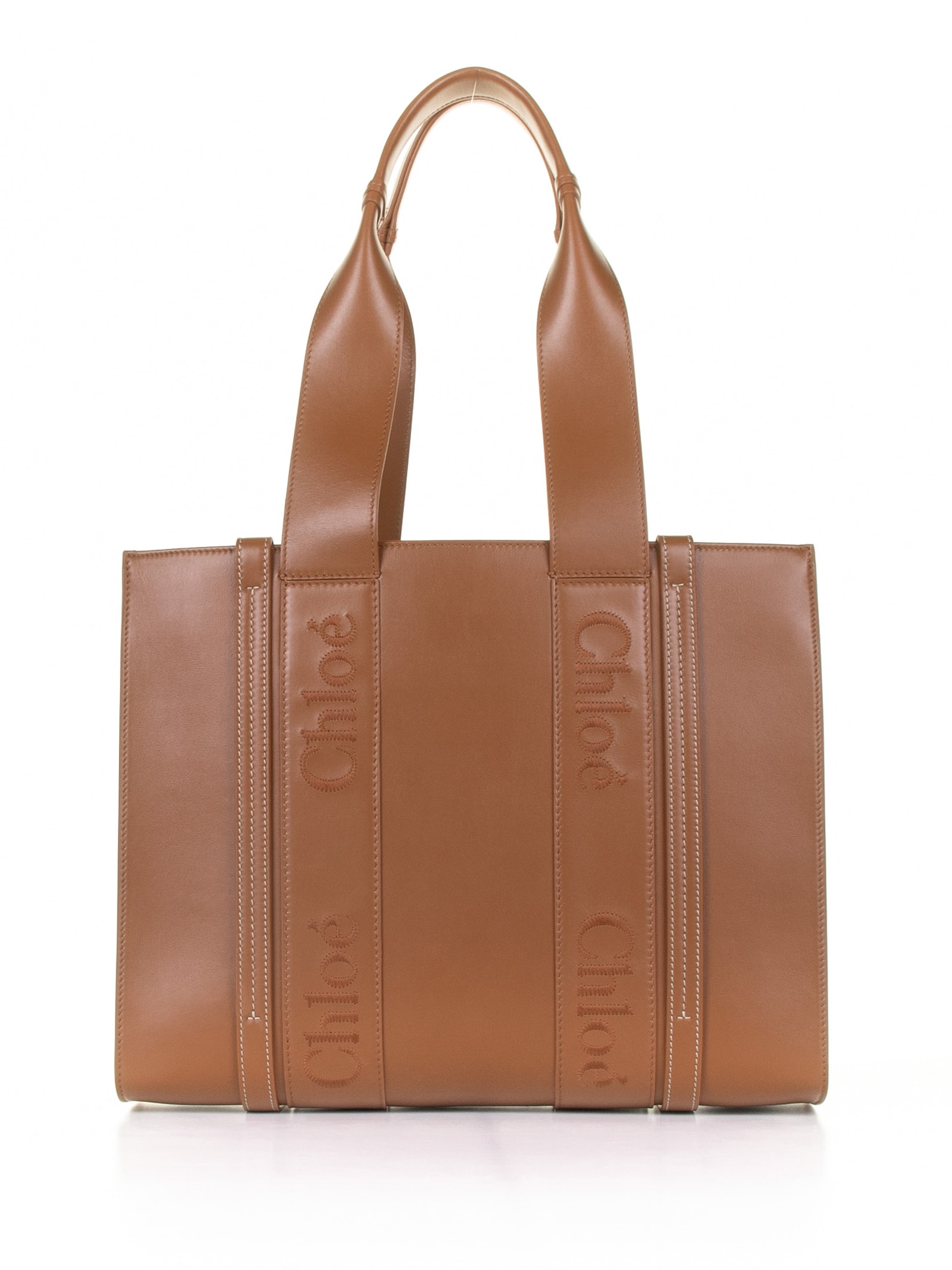 Shop Chloé Woody Medium Leather Tote Bag In Caramel