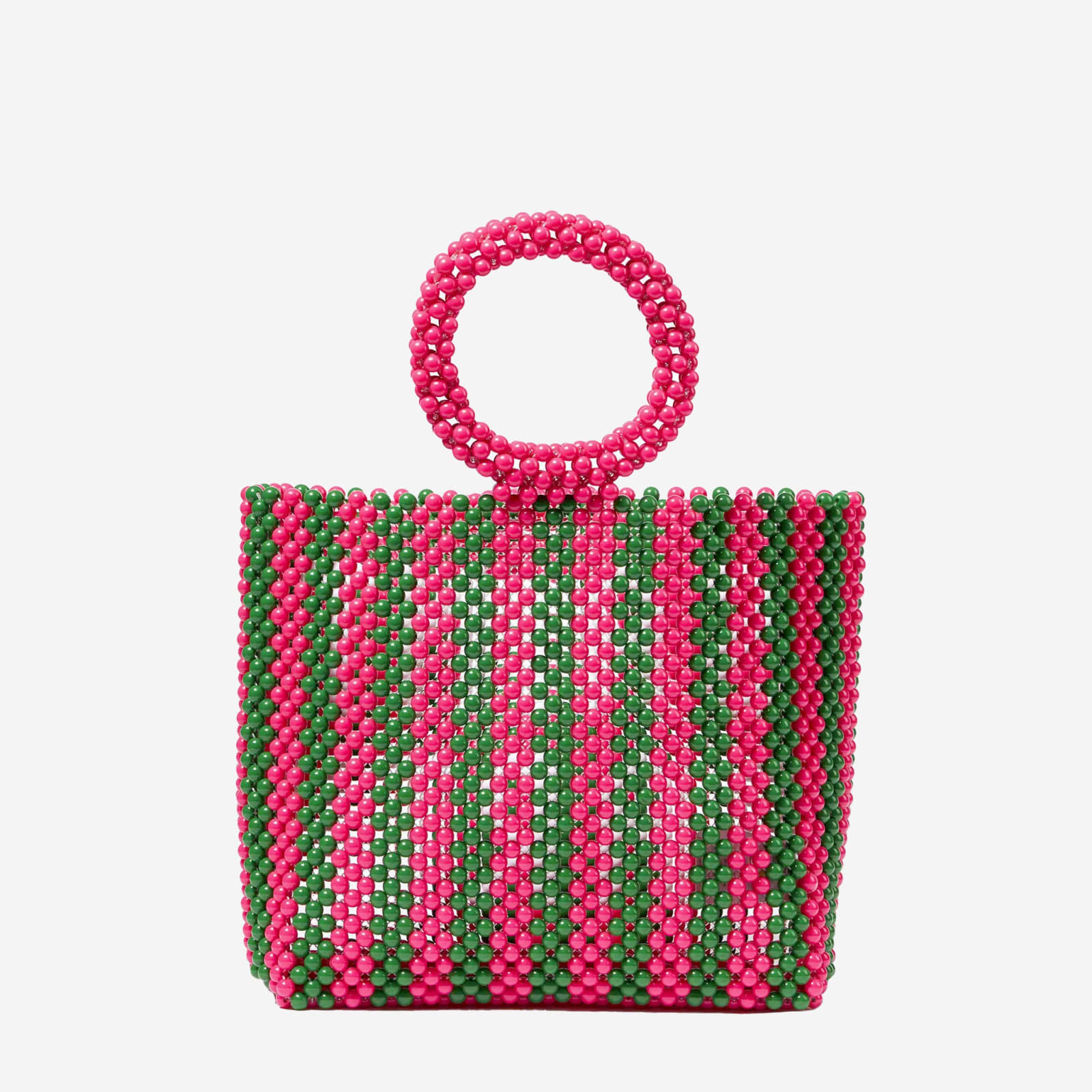 Shop Mc2 Saint Barth Beaded Handbag With Pink And Green Stripes