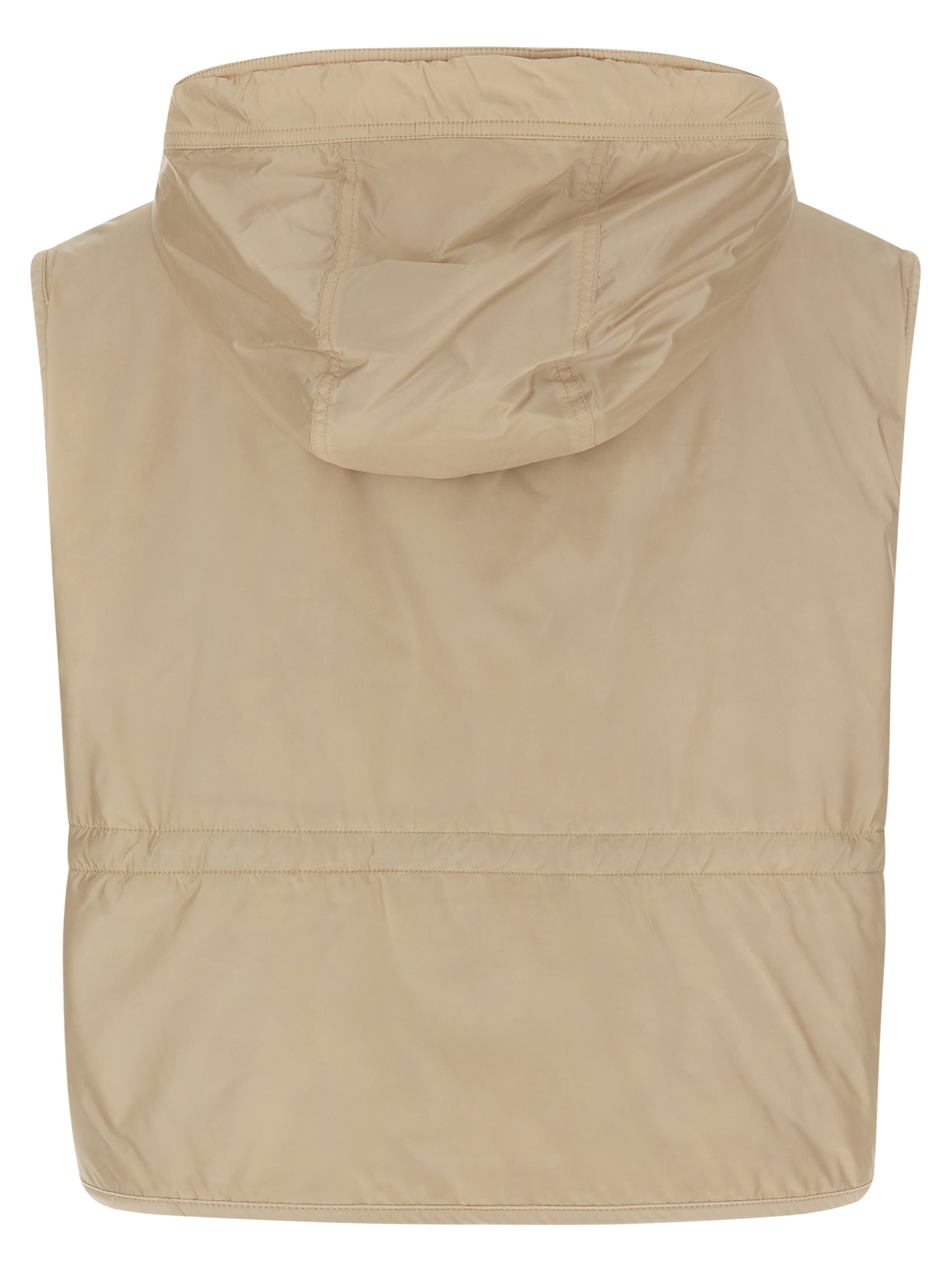 Weekend Max Mara Reversible Quilted Hooded Vest Drawstring In Brown