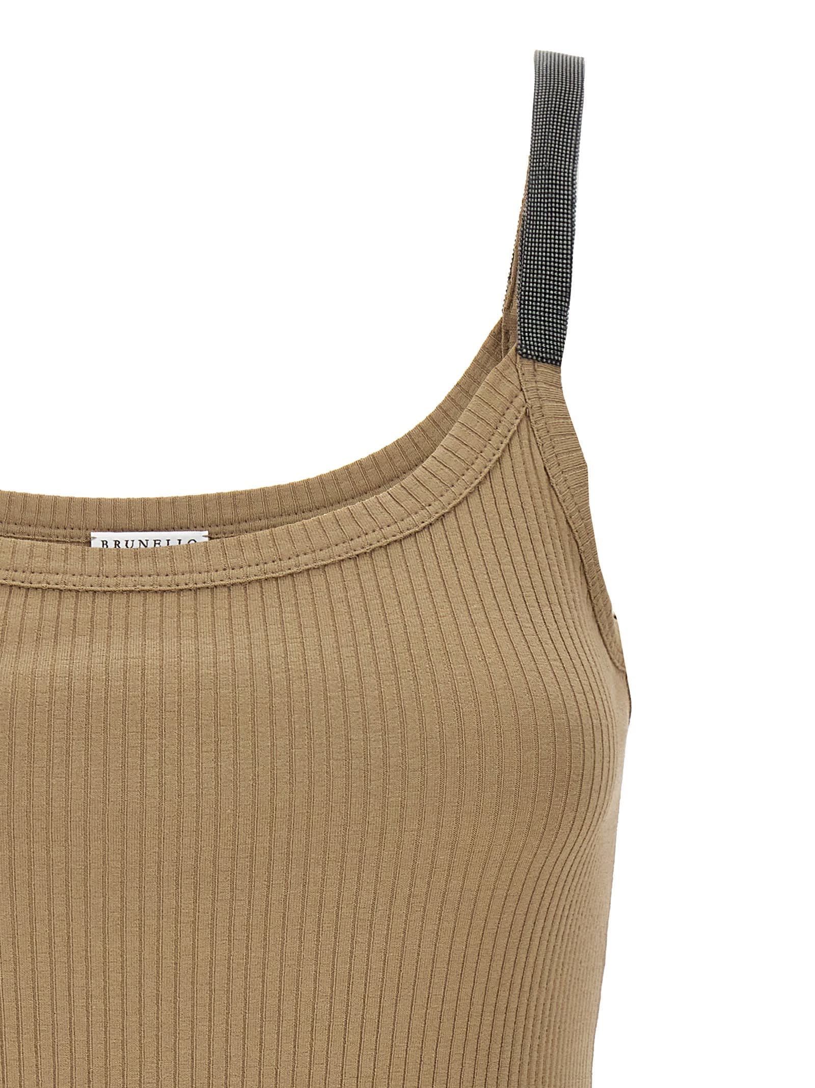Brunello Cucinelli Ribbed Scoop Neck Sleeveless Top In Beige