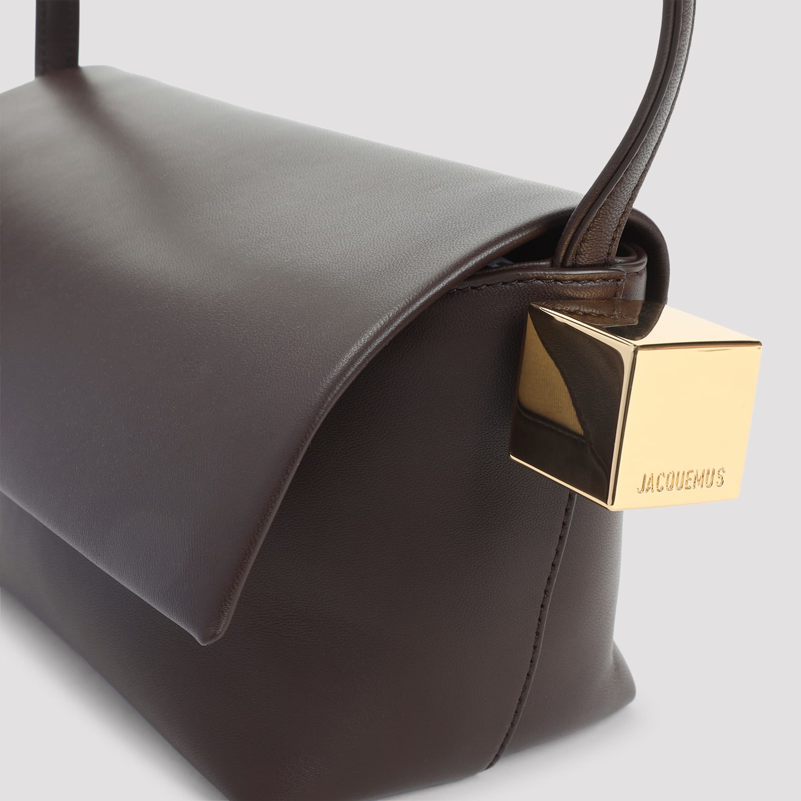 Jacquemus Dark Brown Lamb Leather Le Rond Carre Handbag In Gray