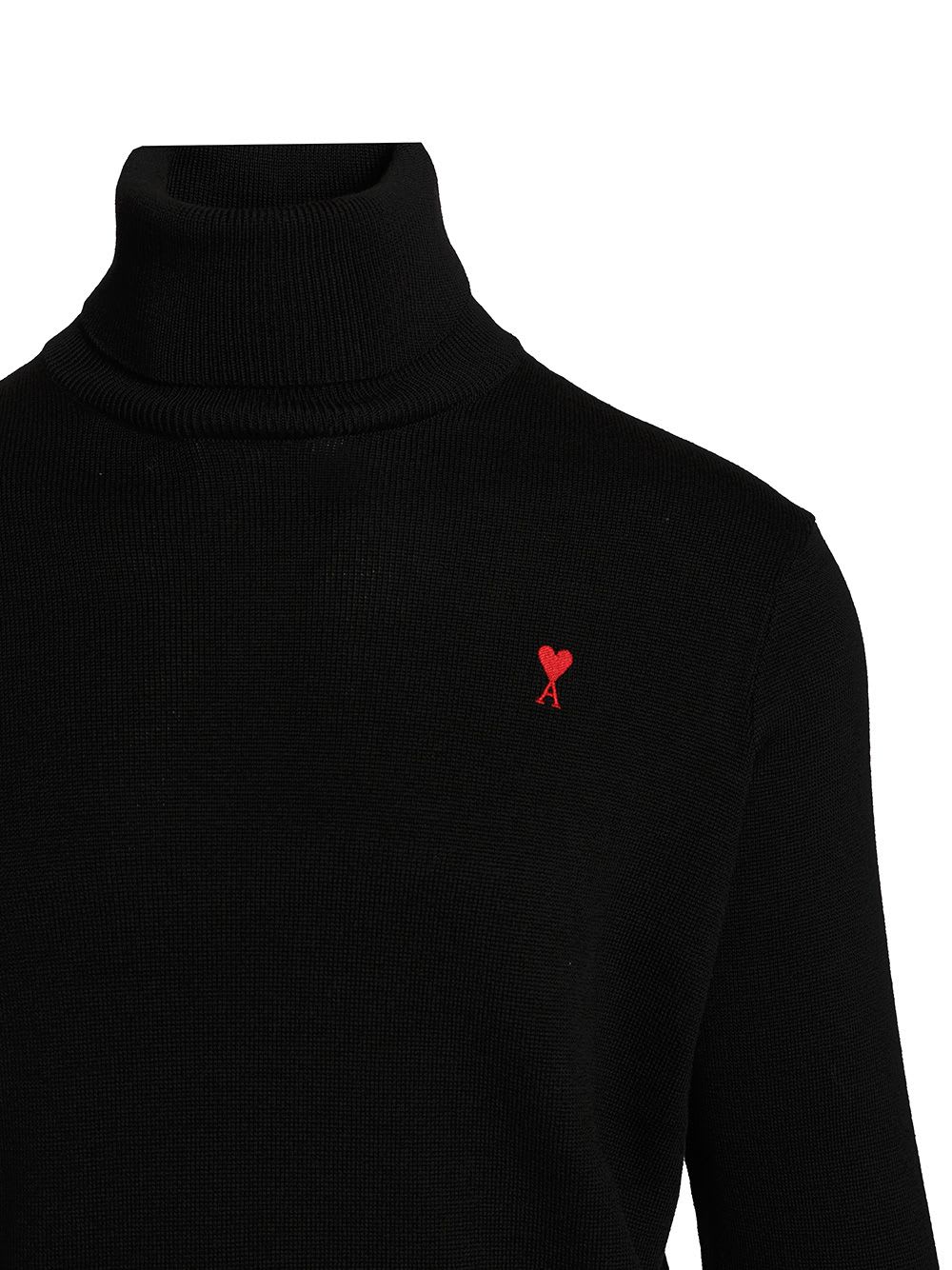 Ami Alexandre Mattiussi Heart-embroidered Turtleneck Sweater In Black