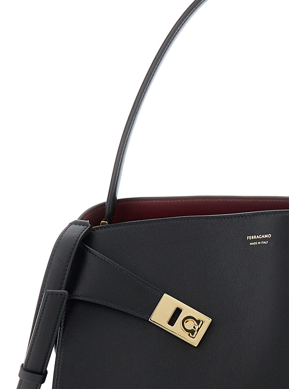 Ferragamo Structured Shoulder Bag Top Handle In Black