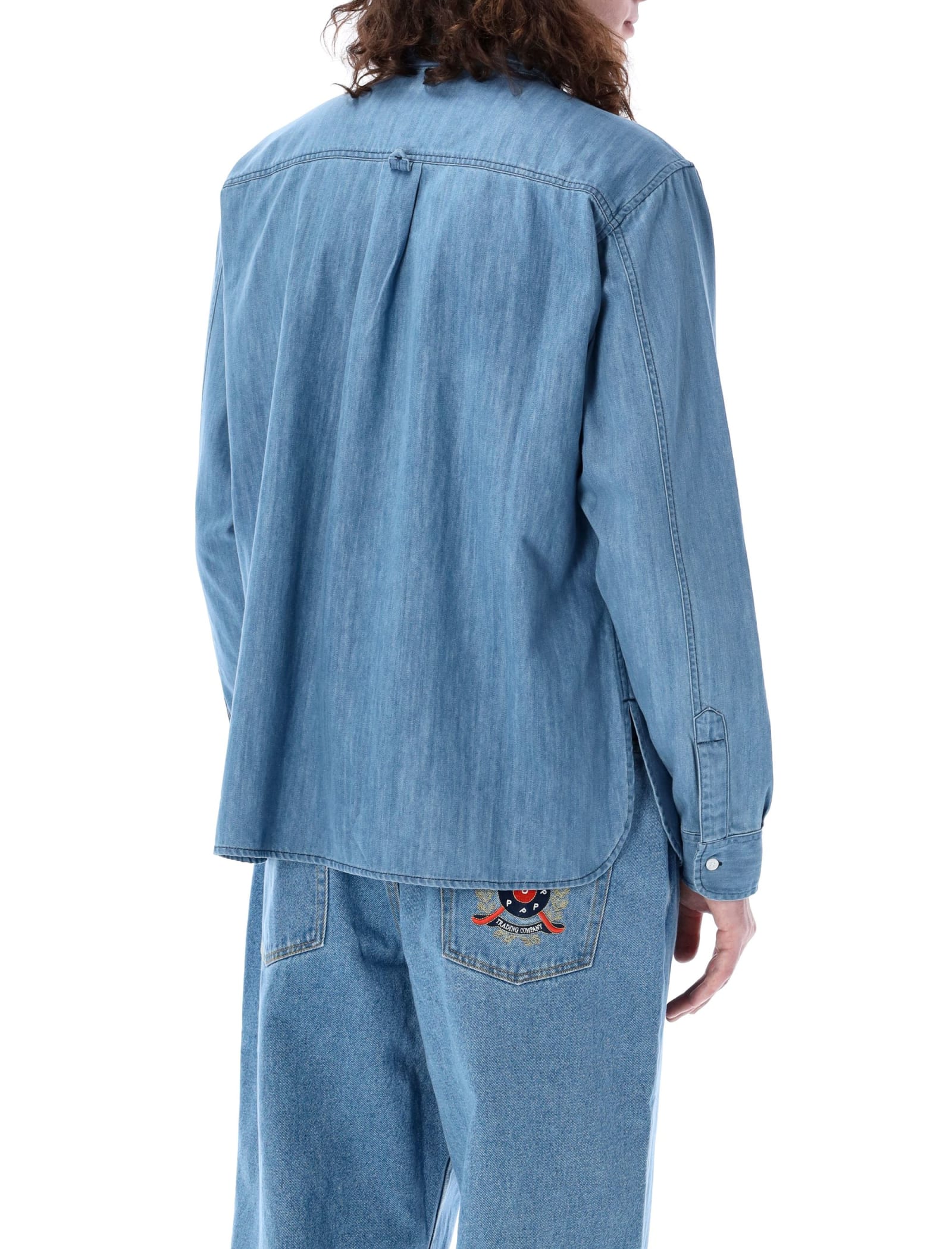 Shop Pop Trading Company Pop Crest Bd Denim Shirt In Light Blue