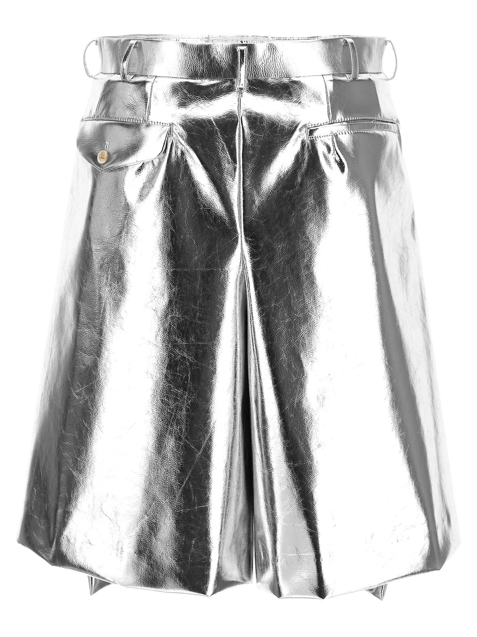 Shop Black Comme Des Garçons Laminated Bermuda Shorts In Silver