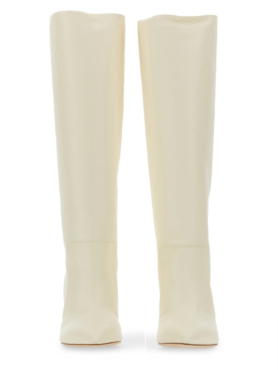 Paris Texas Knee-high Leather Boots With Pointed Toe In White