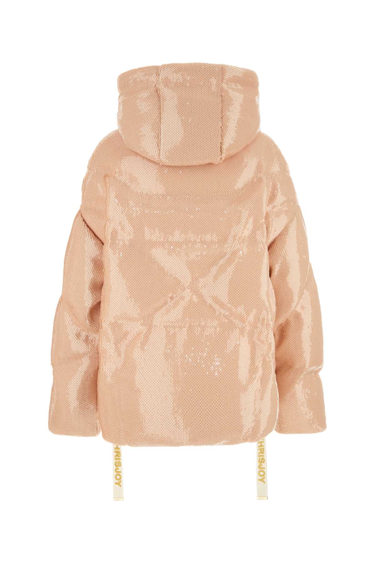 Khrisjoy Skin Pink Sequins Glossy Oversize Down Jacket In Nude