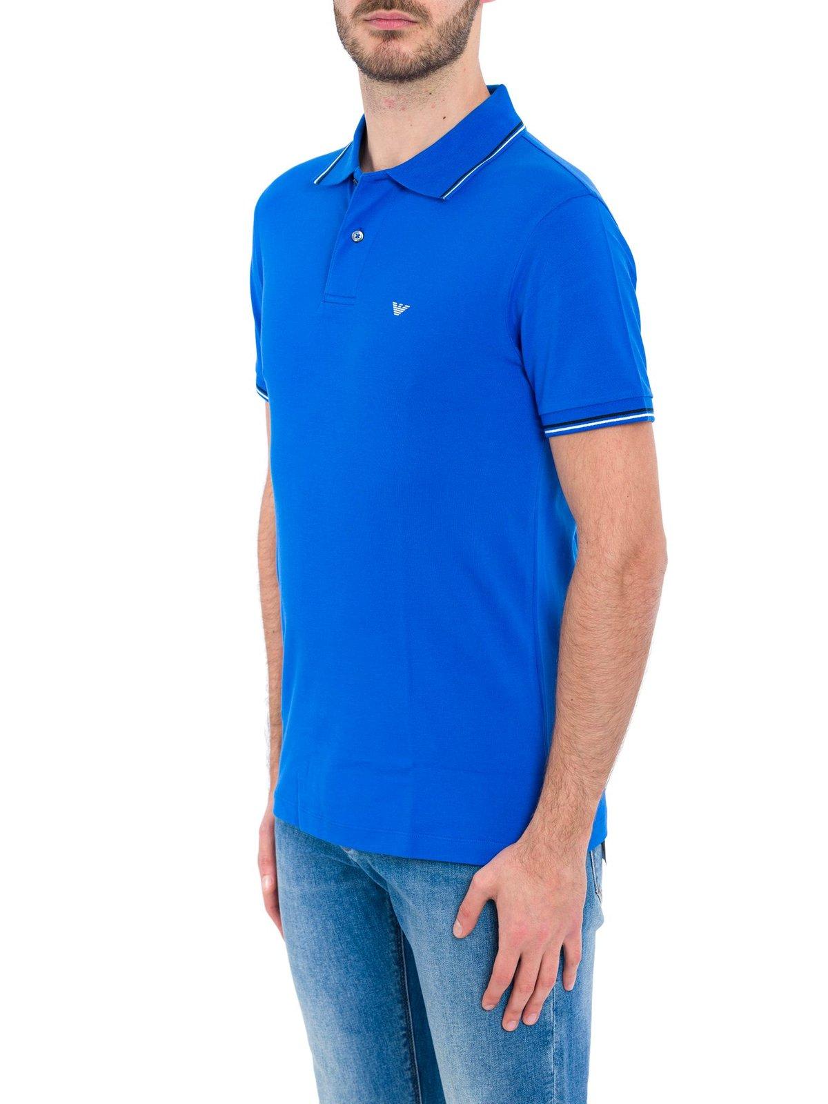 Shop Emporio Armani Logo Detailed Short-sleeved Polo Shirt In Blue