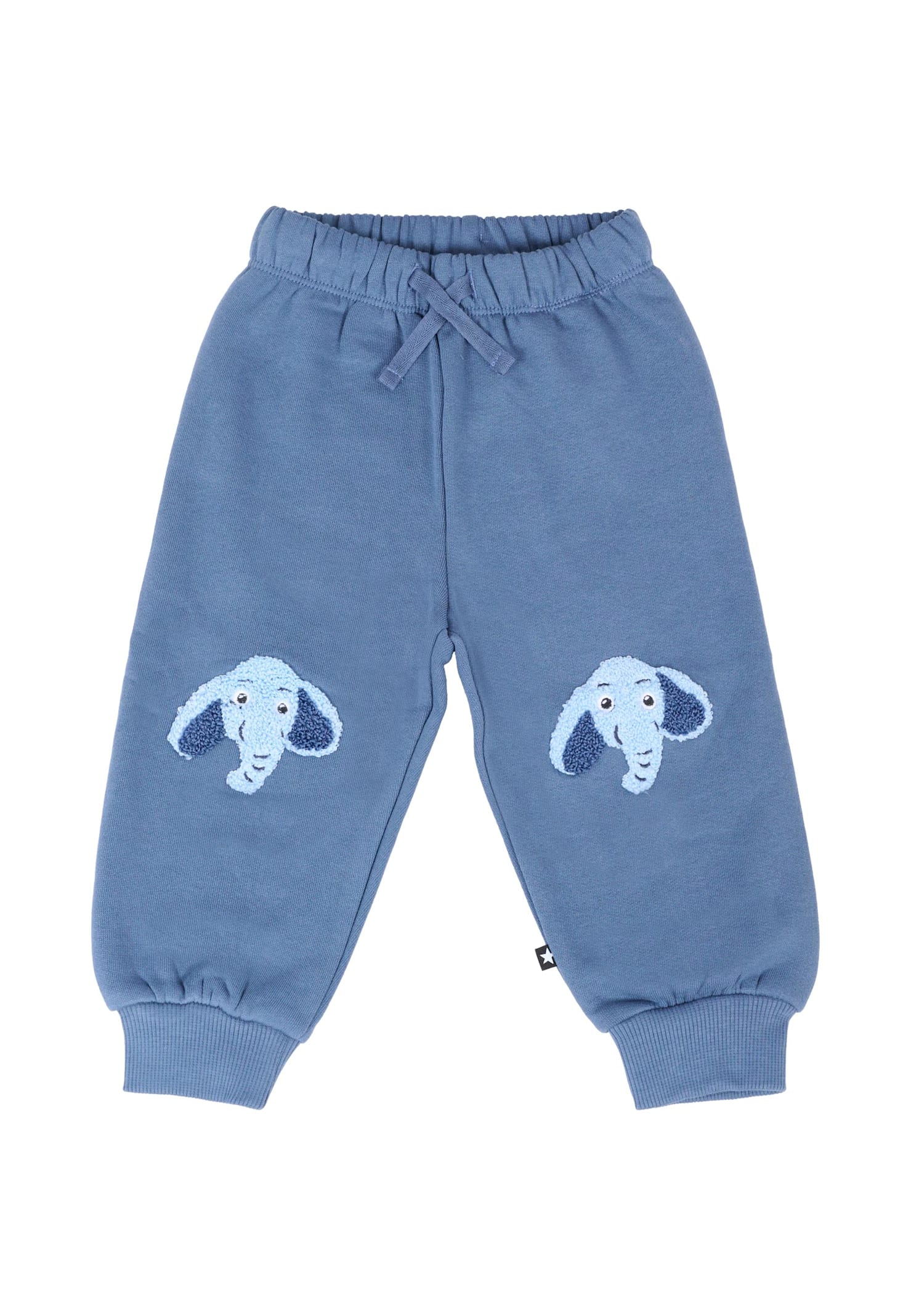 Molo Blue Trousers For Baby Boy With Elephant In Brown