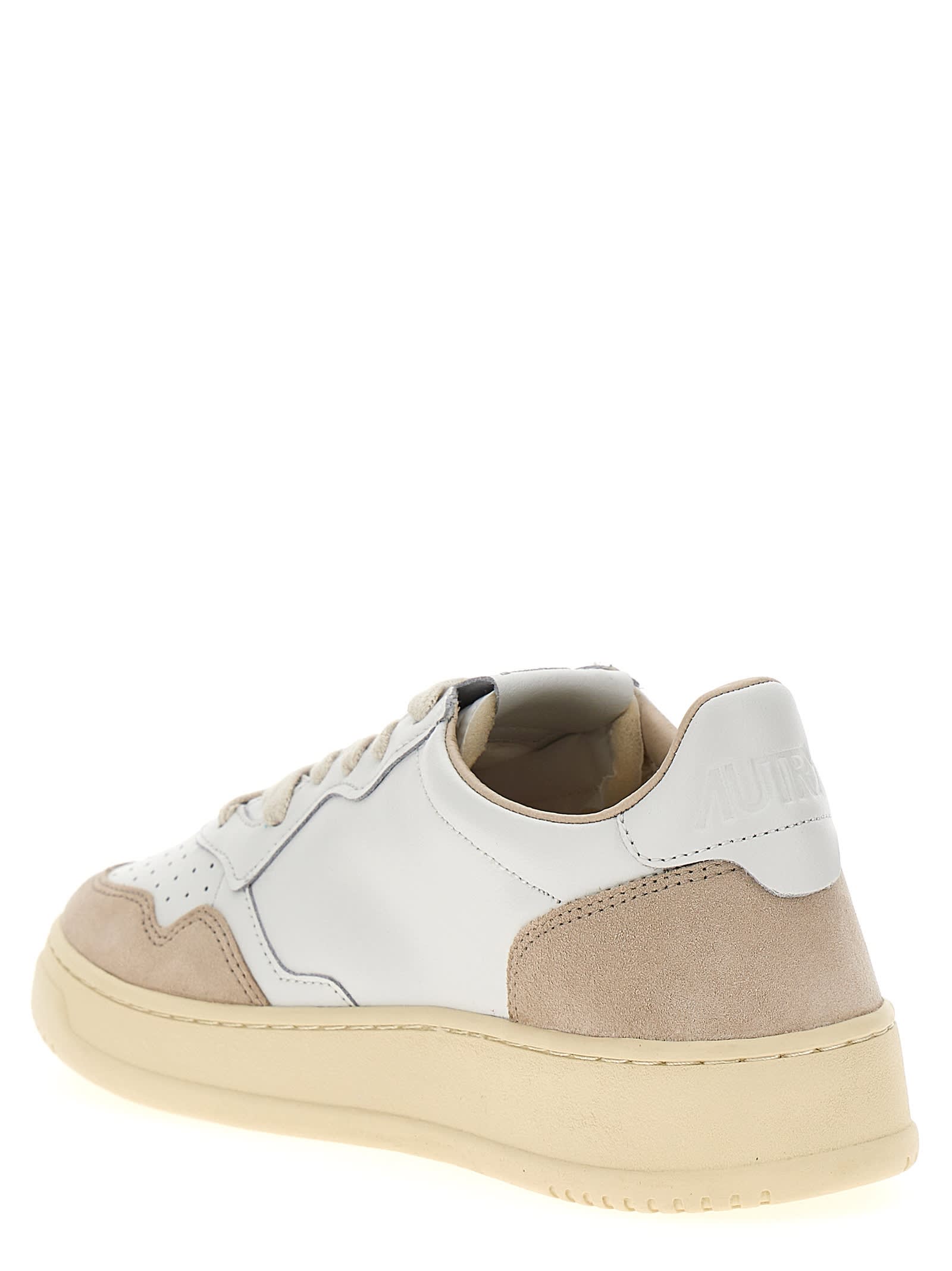 Autry Medalist White Low Top Sneakers With Beige Suede Details In Leather Man In Bianco
