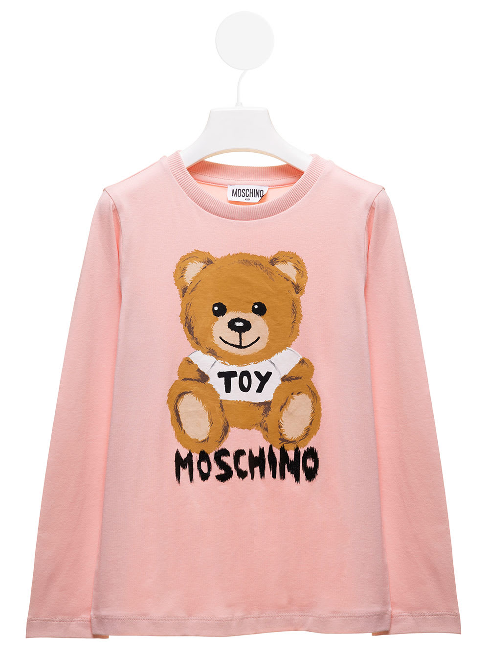 Pink Cotton Long Sleeved T-shirt With Teddy Bear Print Moschino Kids Girl
