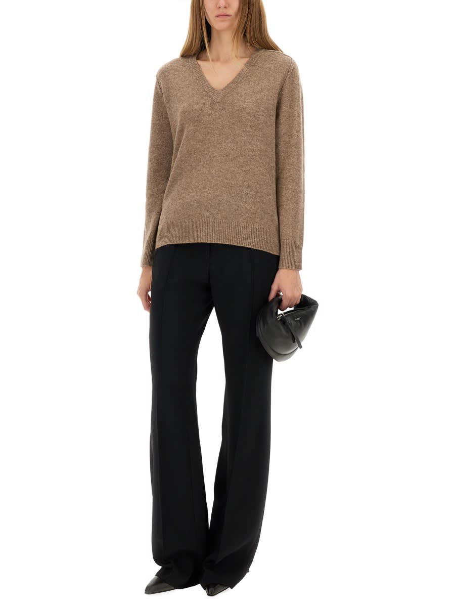 Aspesi Wool-blend Sweater With V-neck In Brown