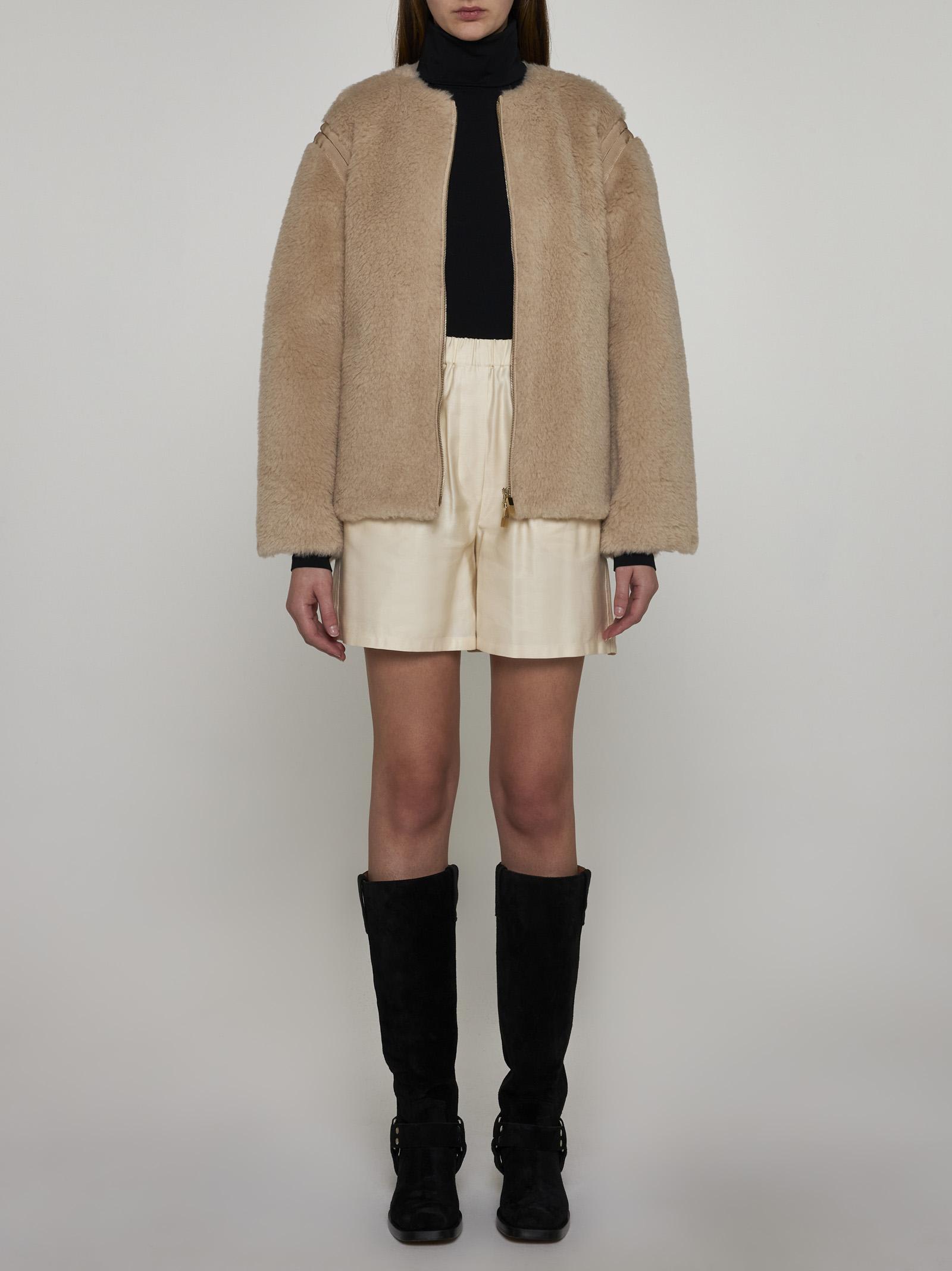 Shop Max Mara Panno Teddy Fabric Jacket In Beige