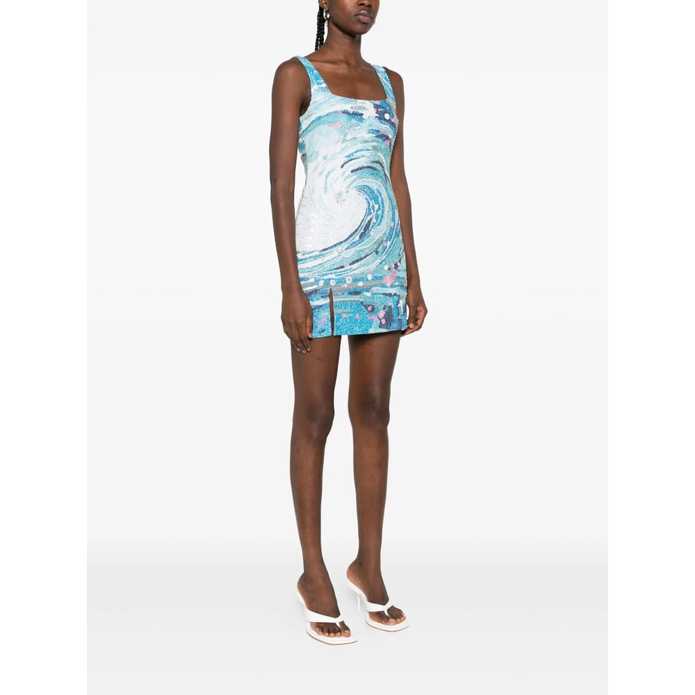 Staud Le Sable Tidal-wave Sequin Mini Dress In Blue