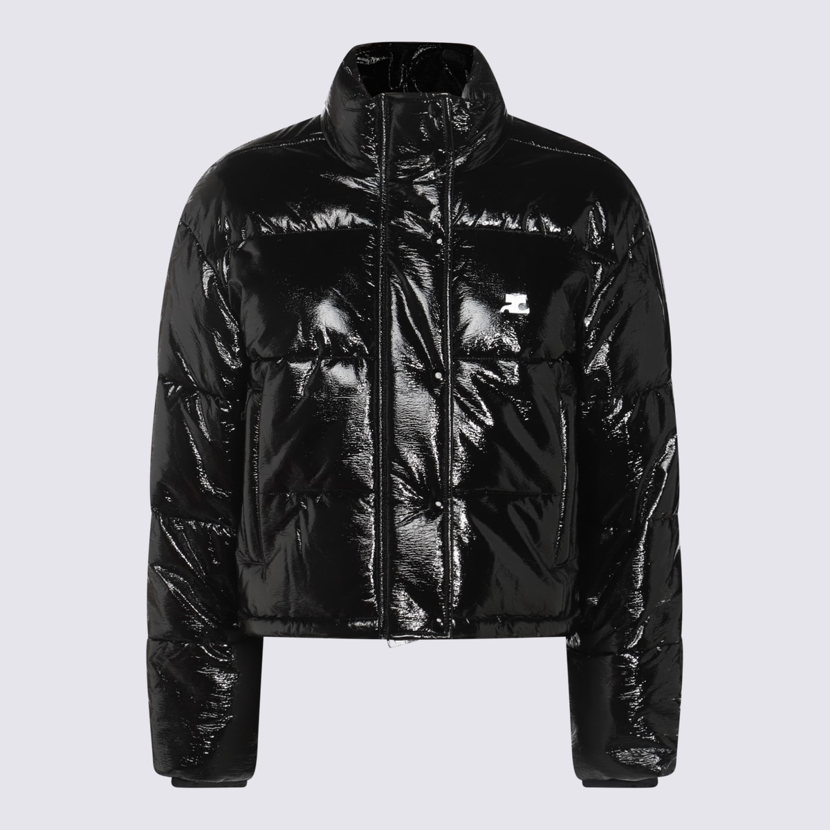 Shop Courrèges Shiny Black Puffer Down Jacket