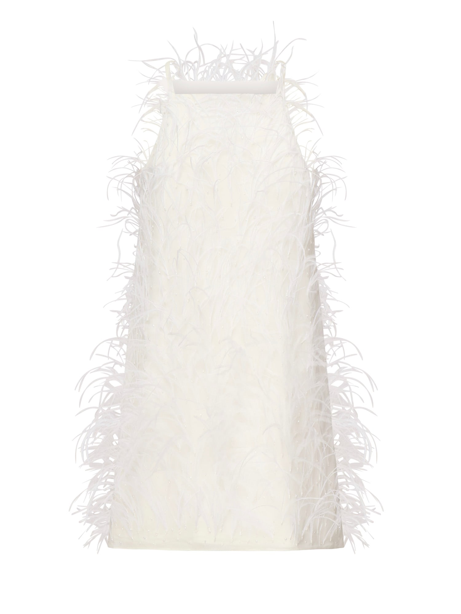 Pinko Short Dress With Feathers In White