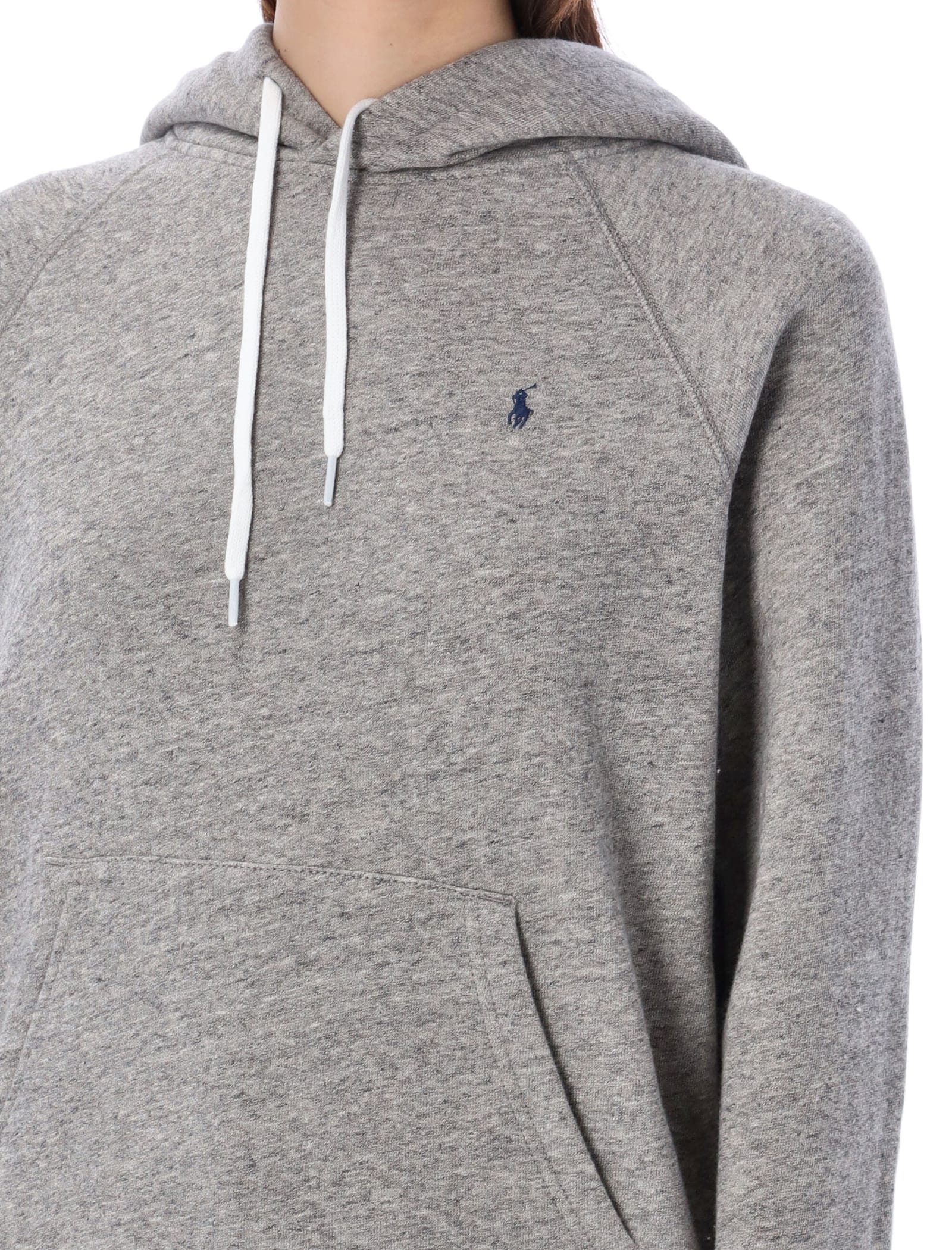 Polo Ralph Lauren Grey Hoodie With Drawstring Hood And Pony Embroidery On The Front In Cotton Blend Woman In Grey Mel