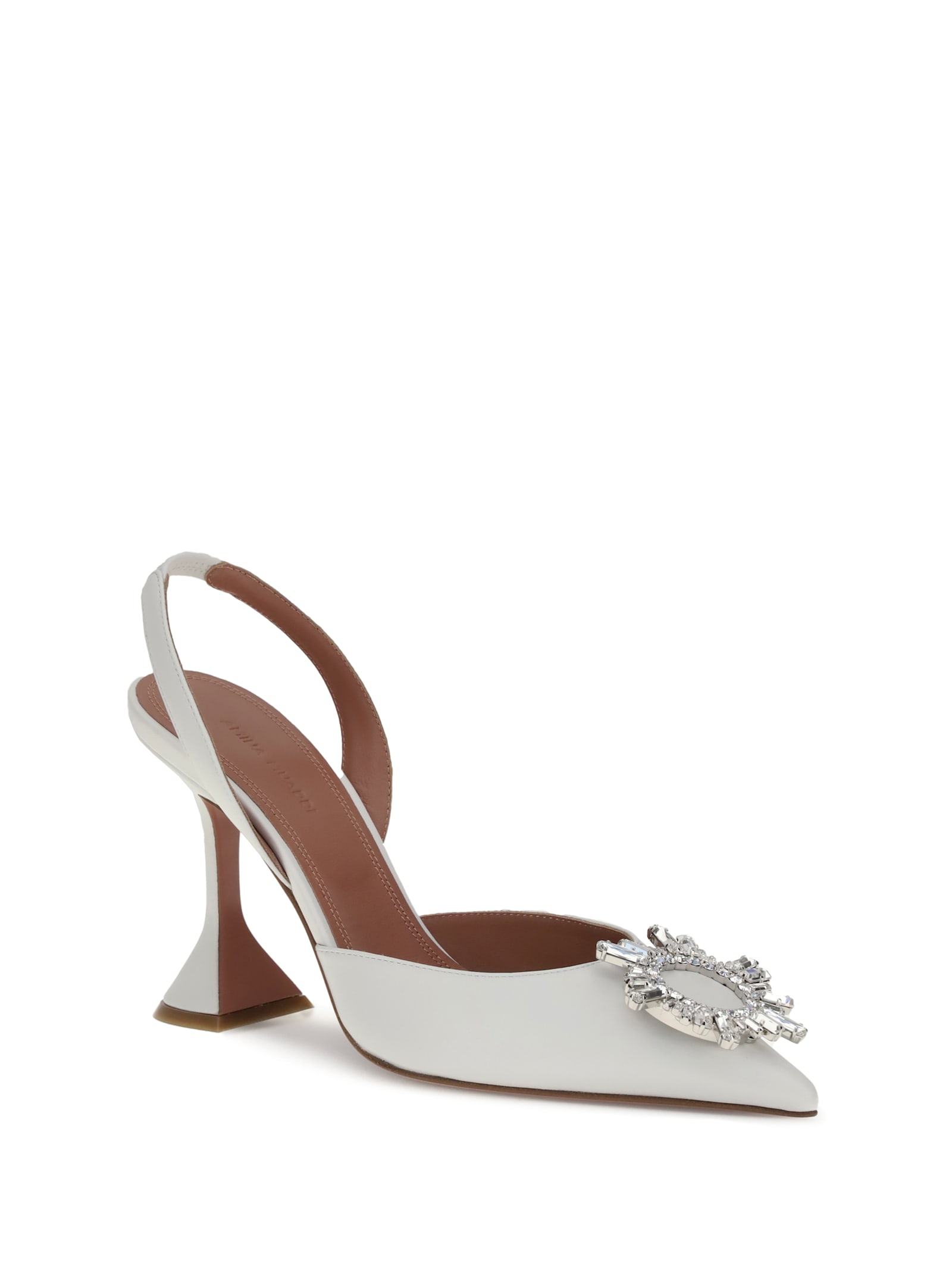Amina Muaddi Begum Satin Slingback Pumps White