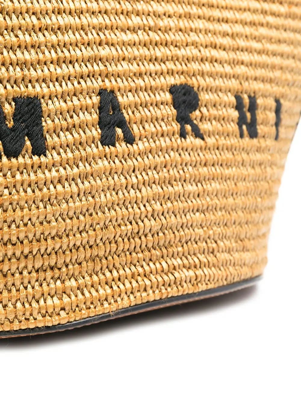 MARNI SMALL TROPICALIA SUMMER BAG IN BROWN LEATHER AND NATURAL RAFFIA 