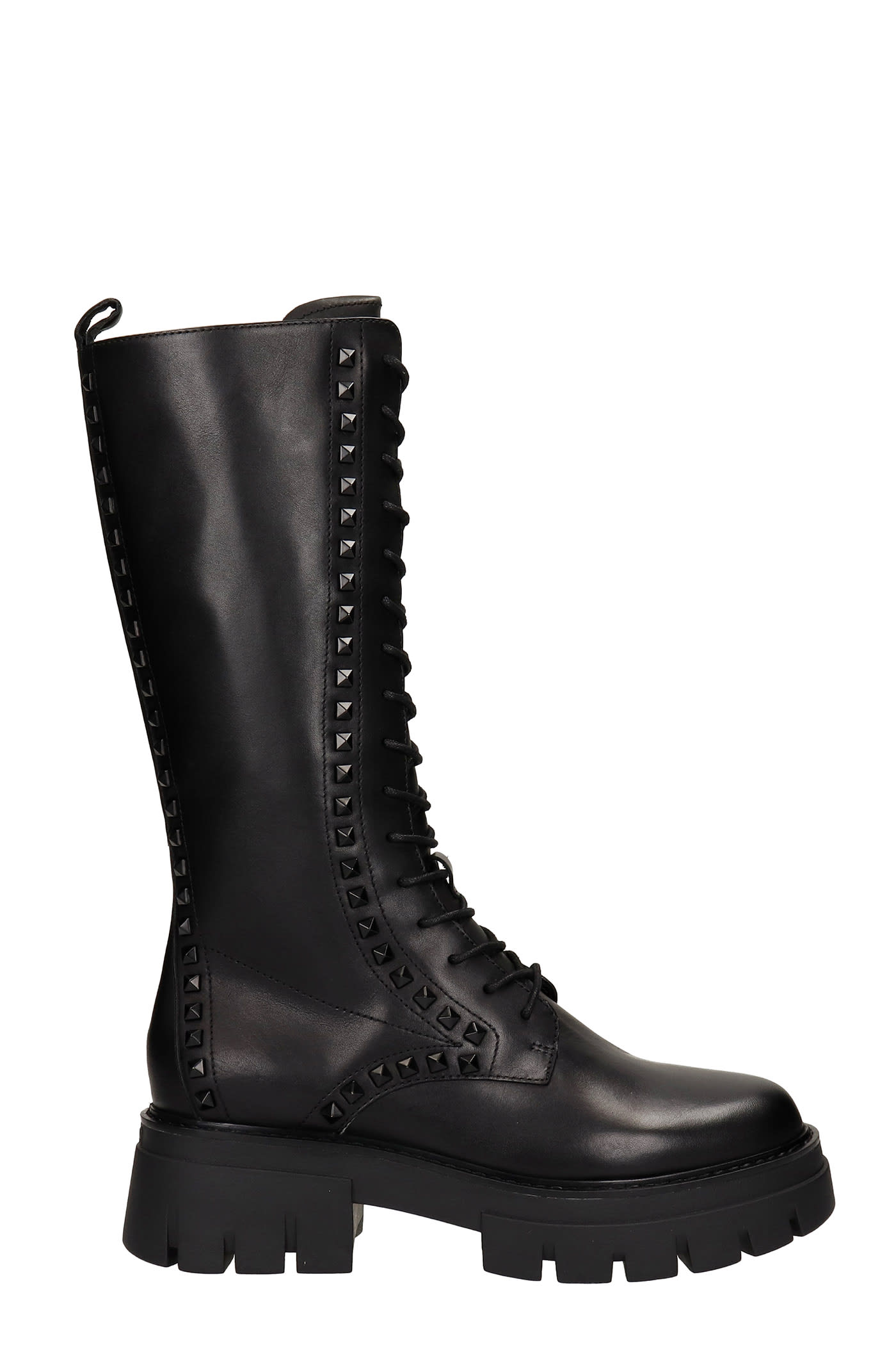 Ash Lullaby Studs Combat Boots In Black Leather
