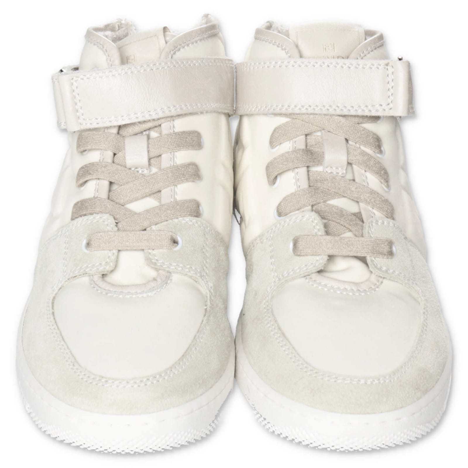 Fendi Kids'  Sneakers Alta Bianca In Pelle Scamosciata Con Lacci E Velcro In White