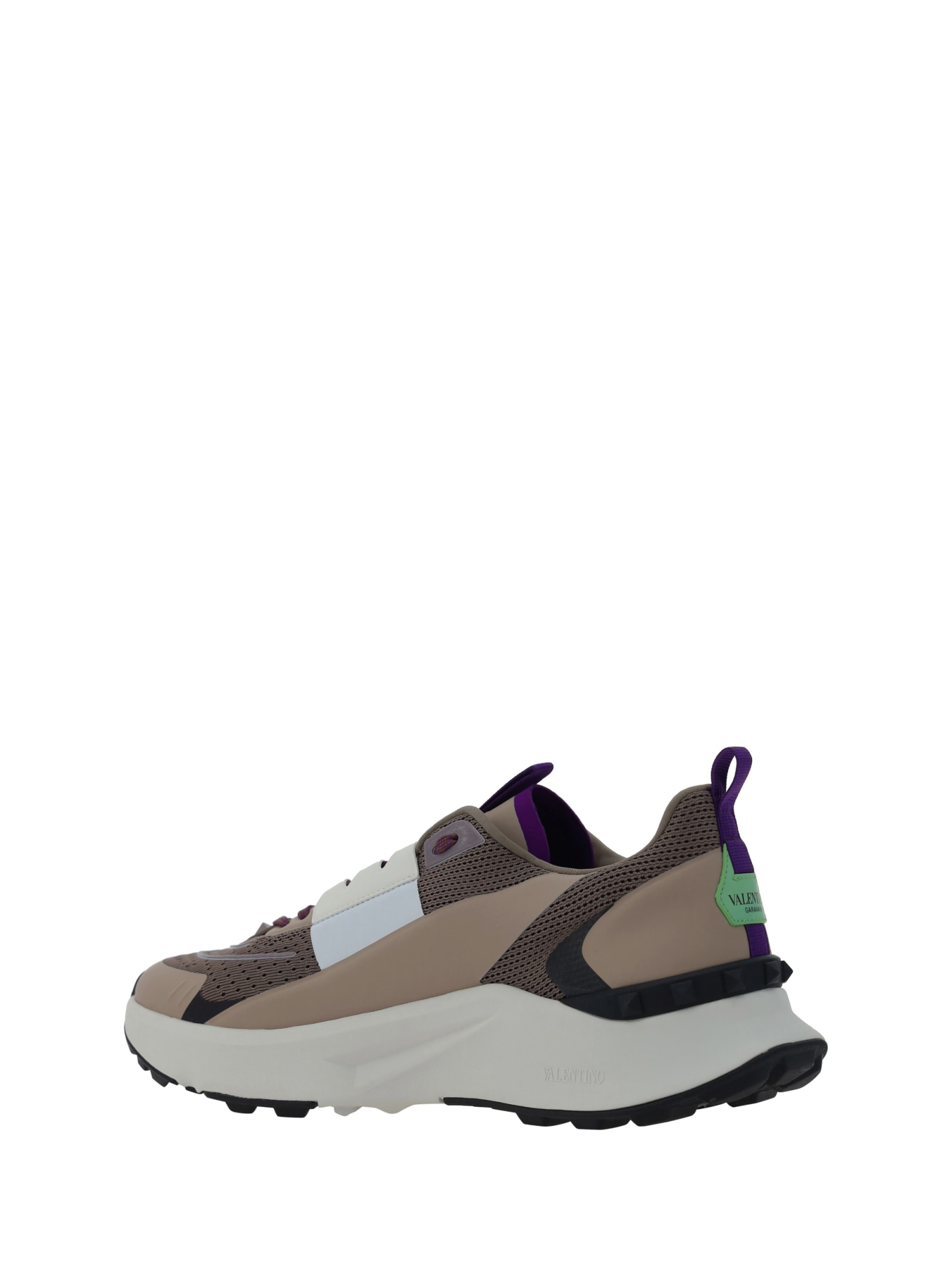 Valentino True Act Low Top Trainer In Mesh And Rubberised Fabric In Desert Beige-bia-ne/ice Mint