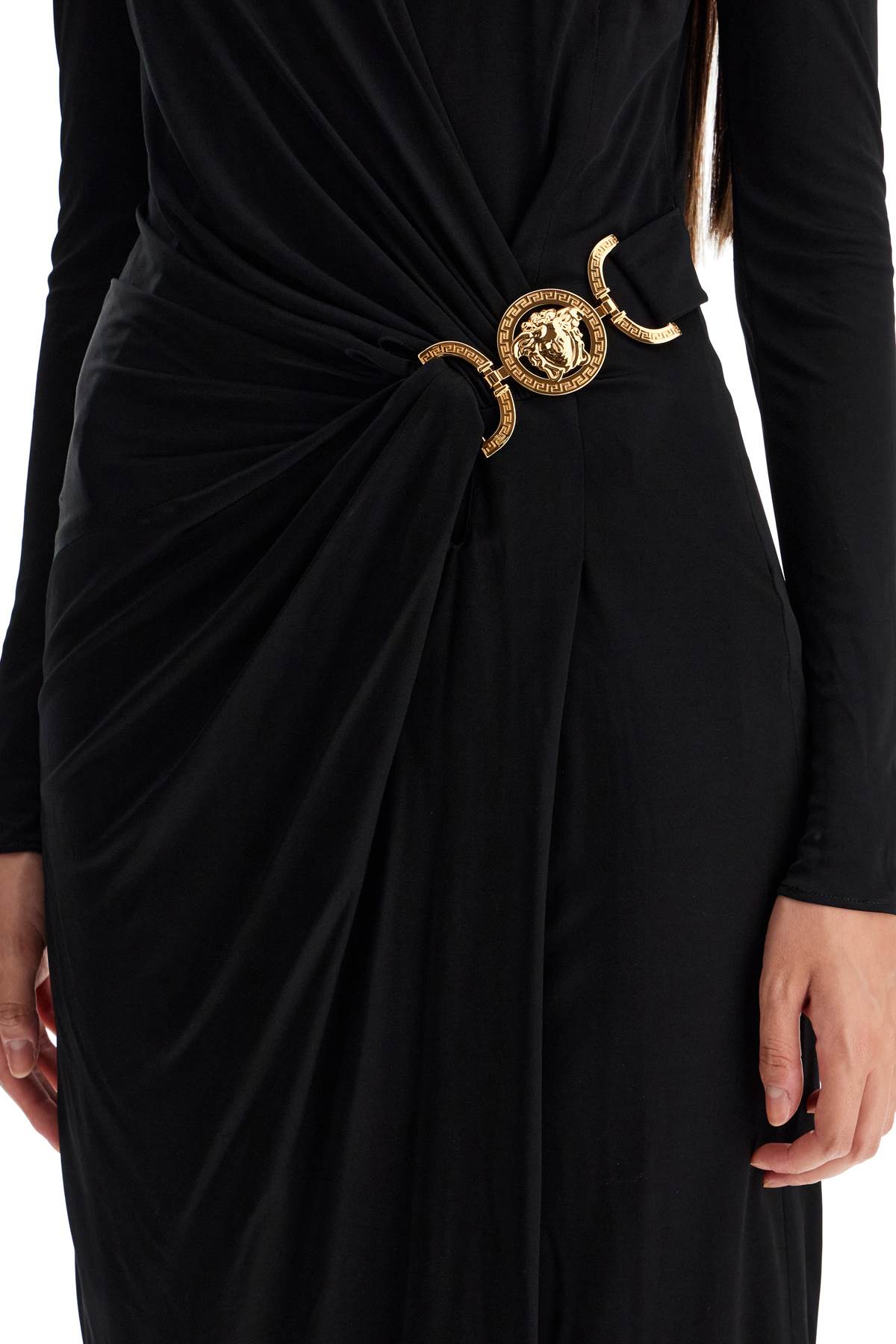 Shop Versace Draped Jersey Dress With In Black (black)