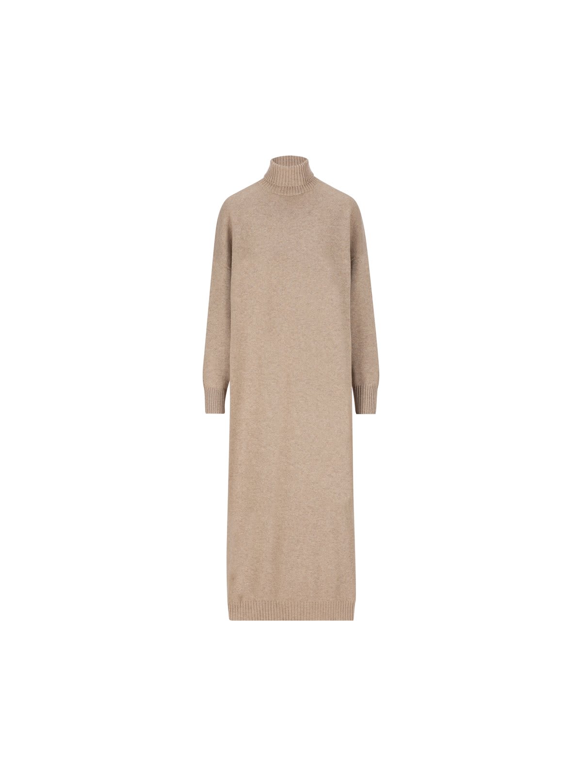 Shop Brunello Cucinelli Turtleneck Knit Dress In Beige