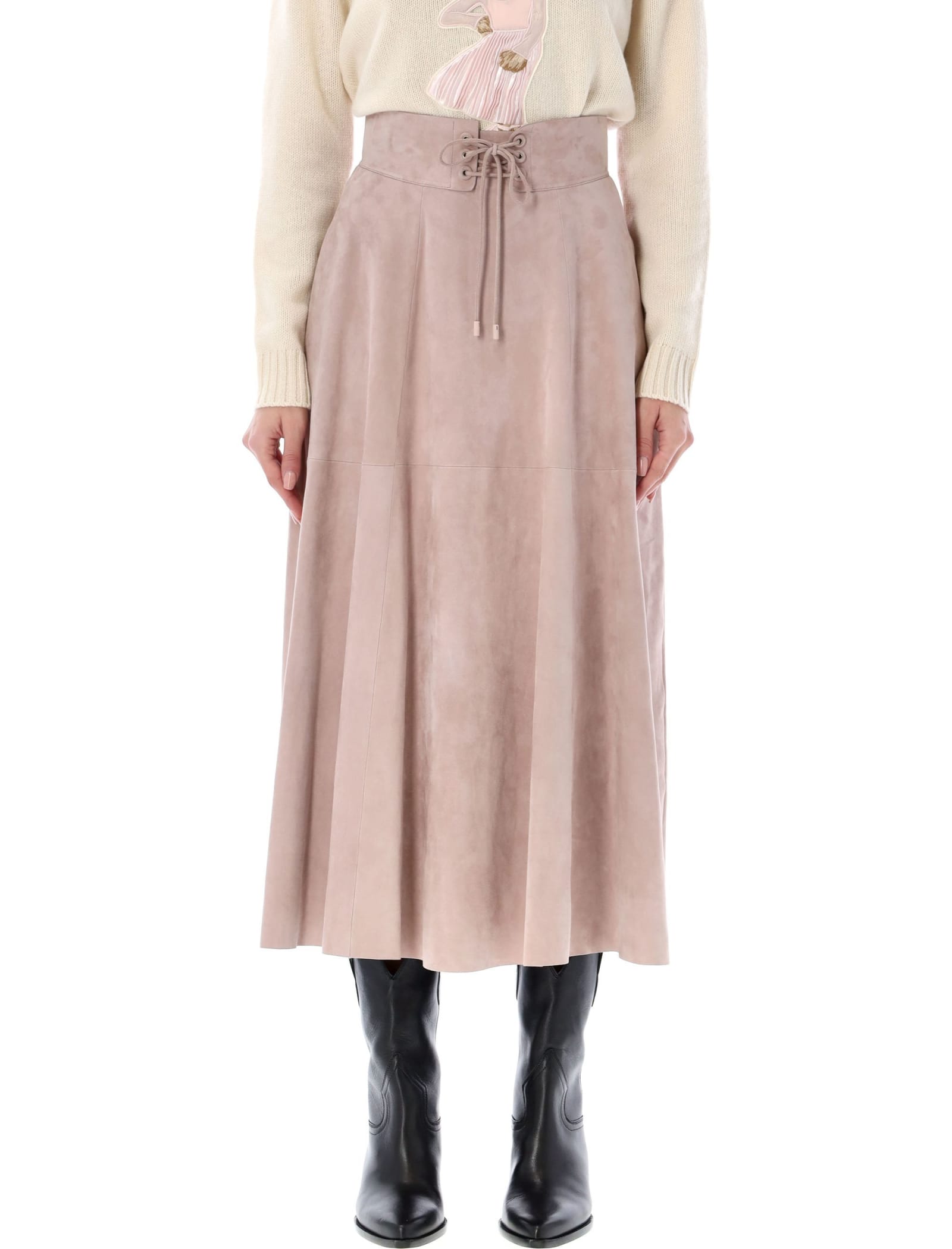 Shop Ralph Lauren Abberton Suede Midi Skirt In Mauve