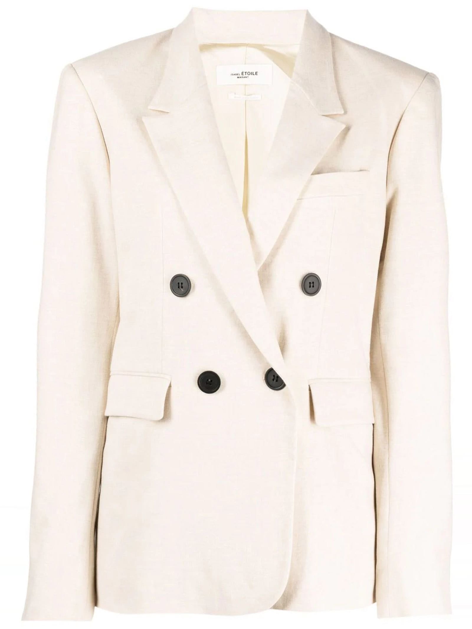 Photo of  Isabel Marant ?oile Ecru Wool Blend Double-breasted Tailored Blazer- shop Isabel Marant ?oile jackets online sales