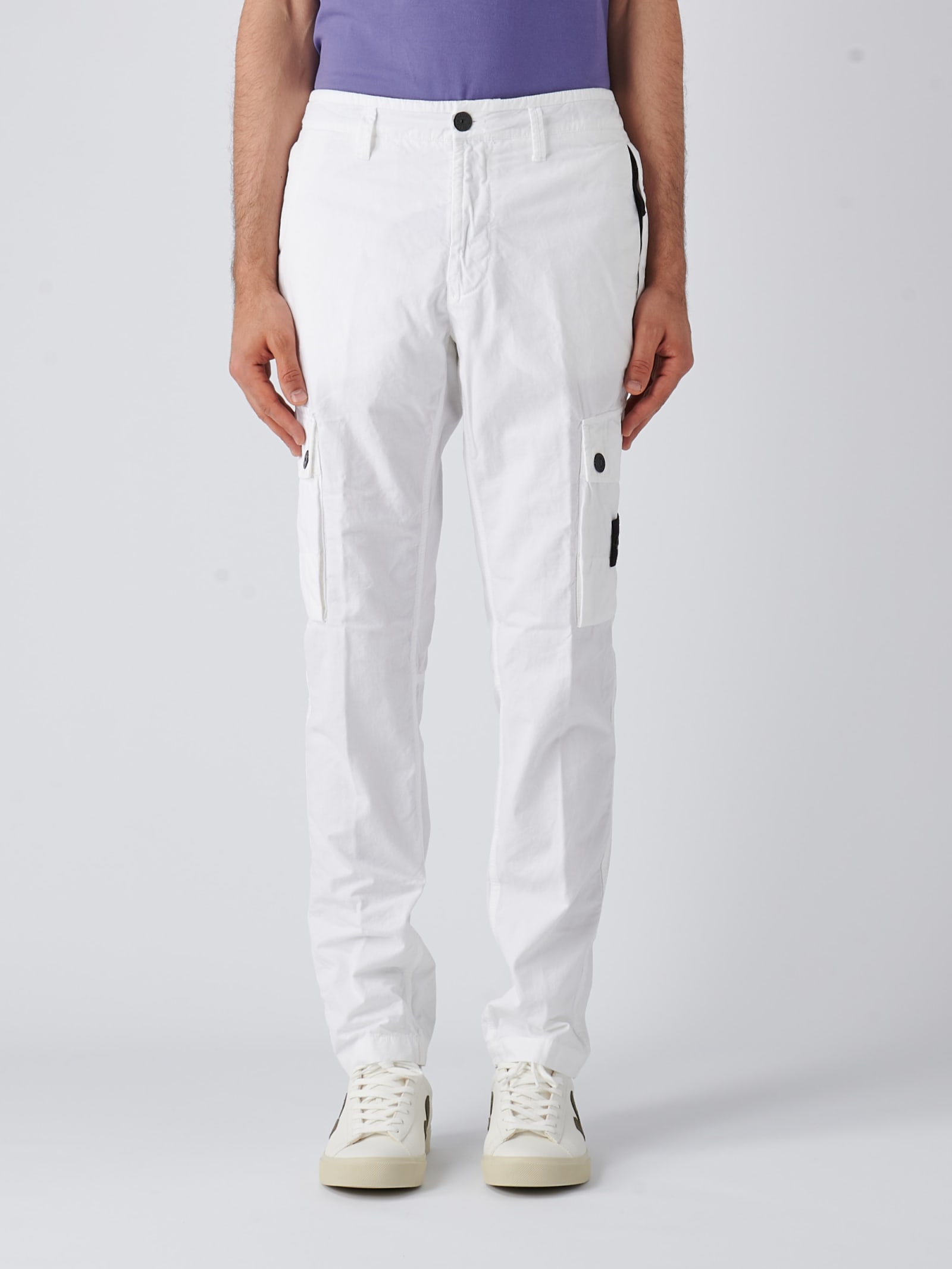 Shop Stone Island Pantalone Slim Trousers In Bianco