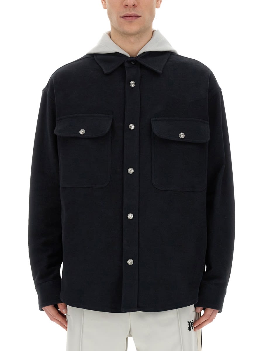 Palm Angels Shirt-jacket With Monogram In Black