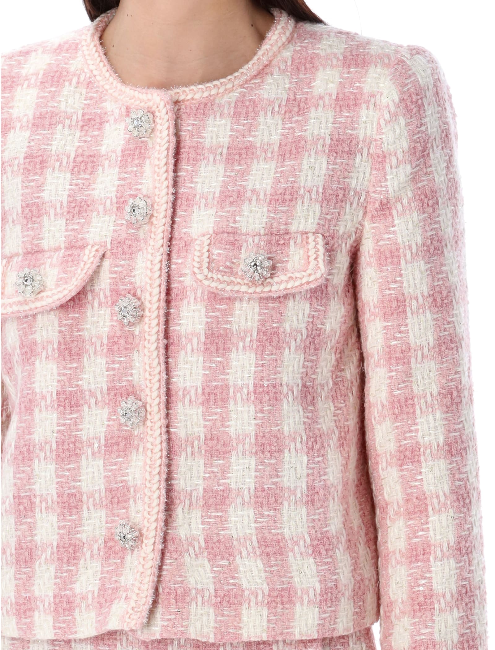 Shop Self-portrait Bouclé Mini Skirt In Pink Check