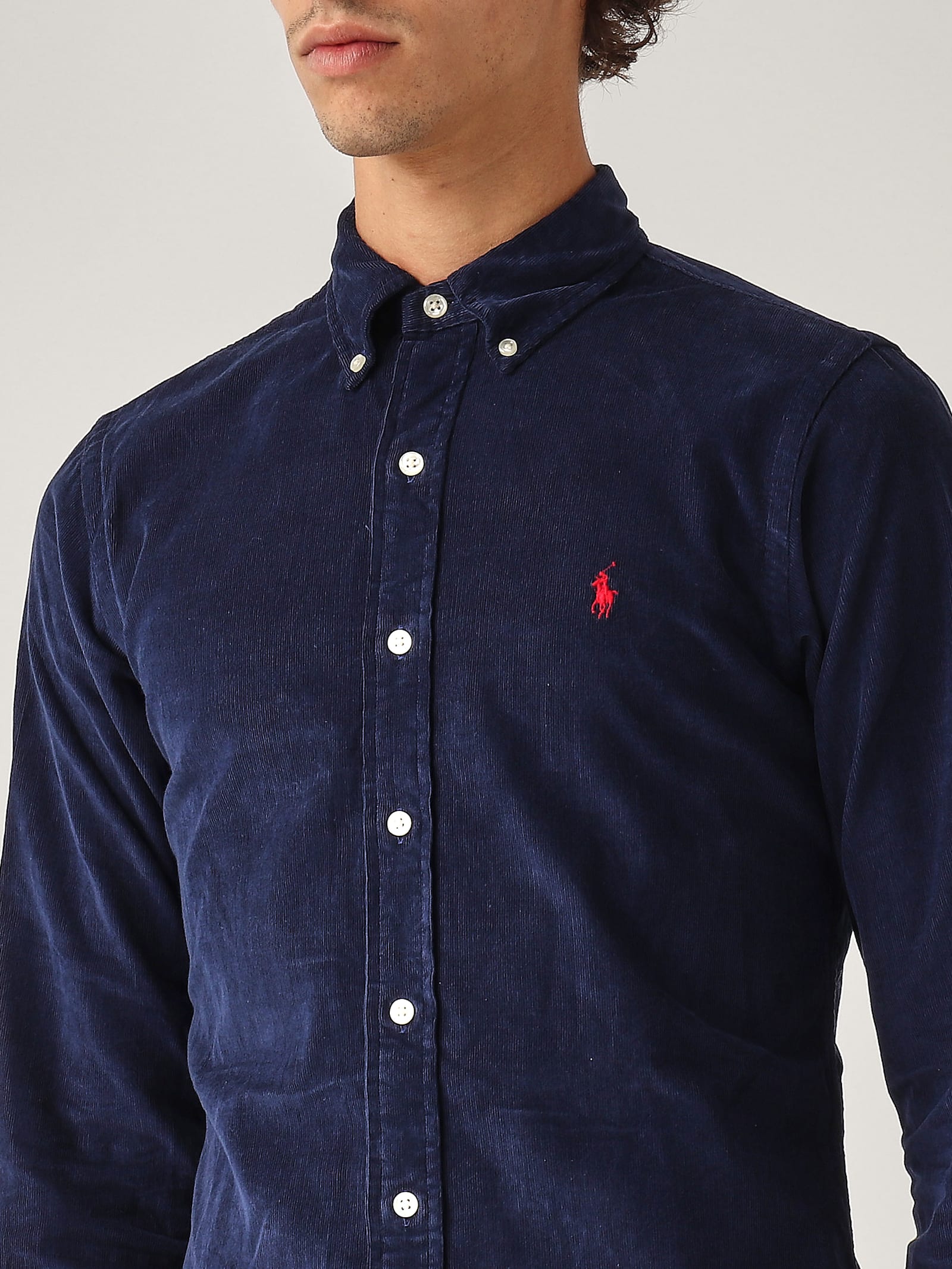 Shop Polo Ralph Lauren Camicia In Velluto Shirt In Navy