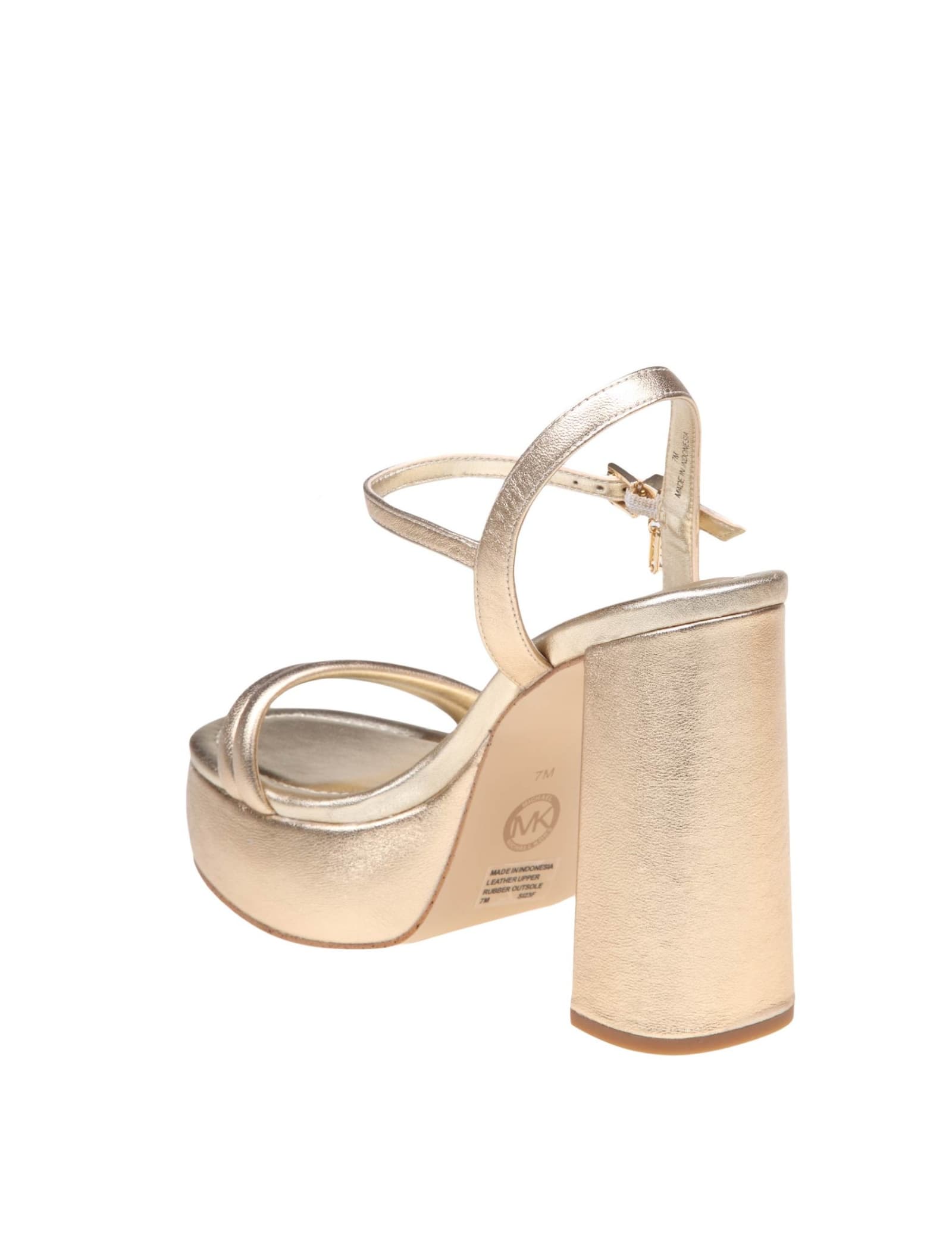 Shop Michael Kors Laci Platform Sandal In Gold Color Laminated Leather In Pale Gold