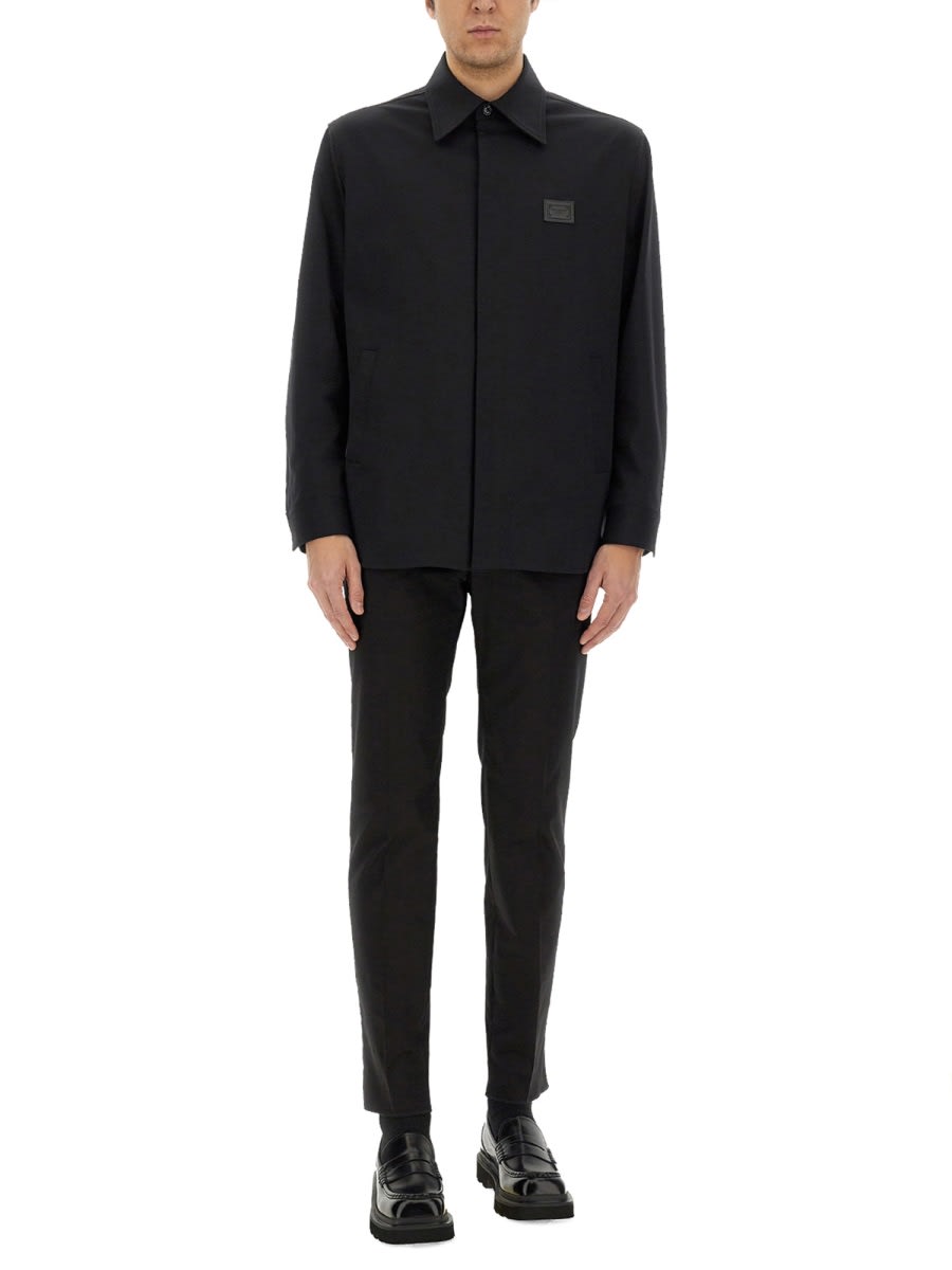 Dolce & Gabbana Men Technical Fabric Shirt With Plaque In Black