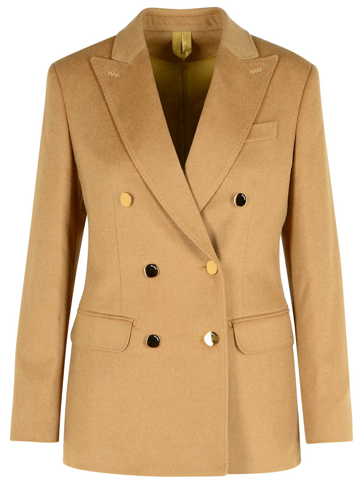 Max Mara Double-breasted Wool Jacket Back Vent In Brown