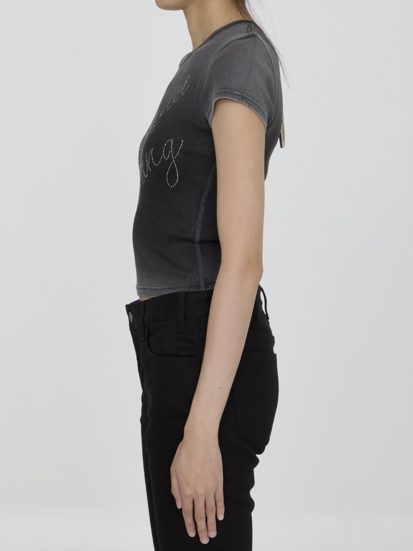 Shop Alexander Wang Crystal Hotfix Tee In Jersey In Grey