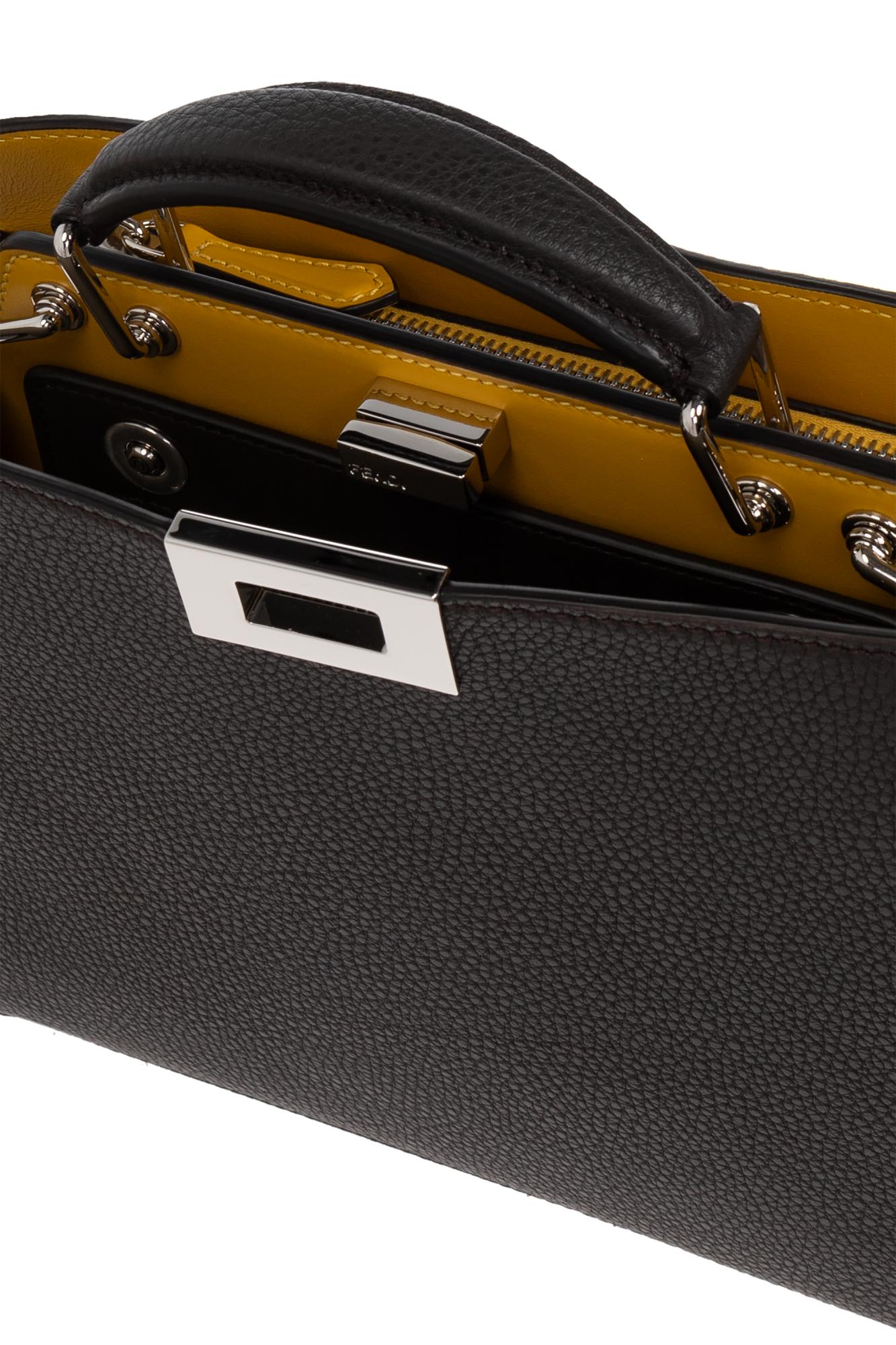 Fendi Blue Denim-effect Ff Jacquard And Brown Leather Bag In Ebano