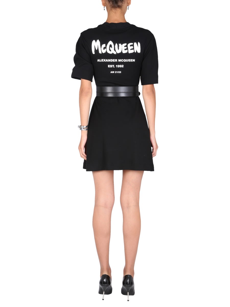 Shop Alexander Mcqueen Dress With Logo Print In Black
