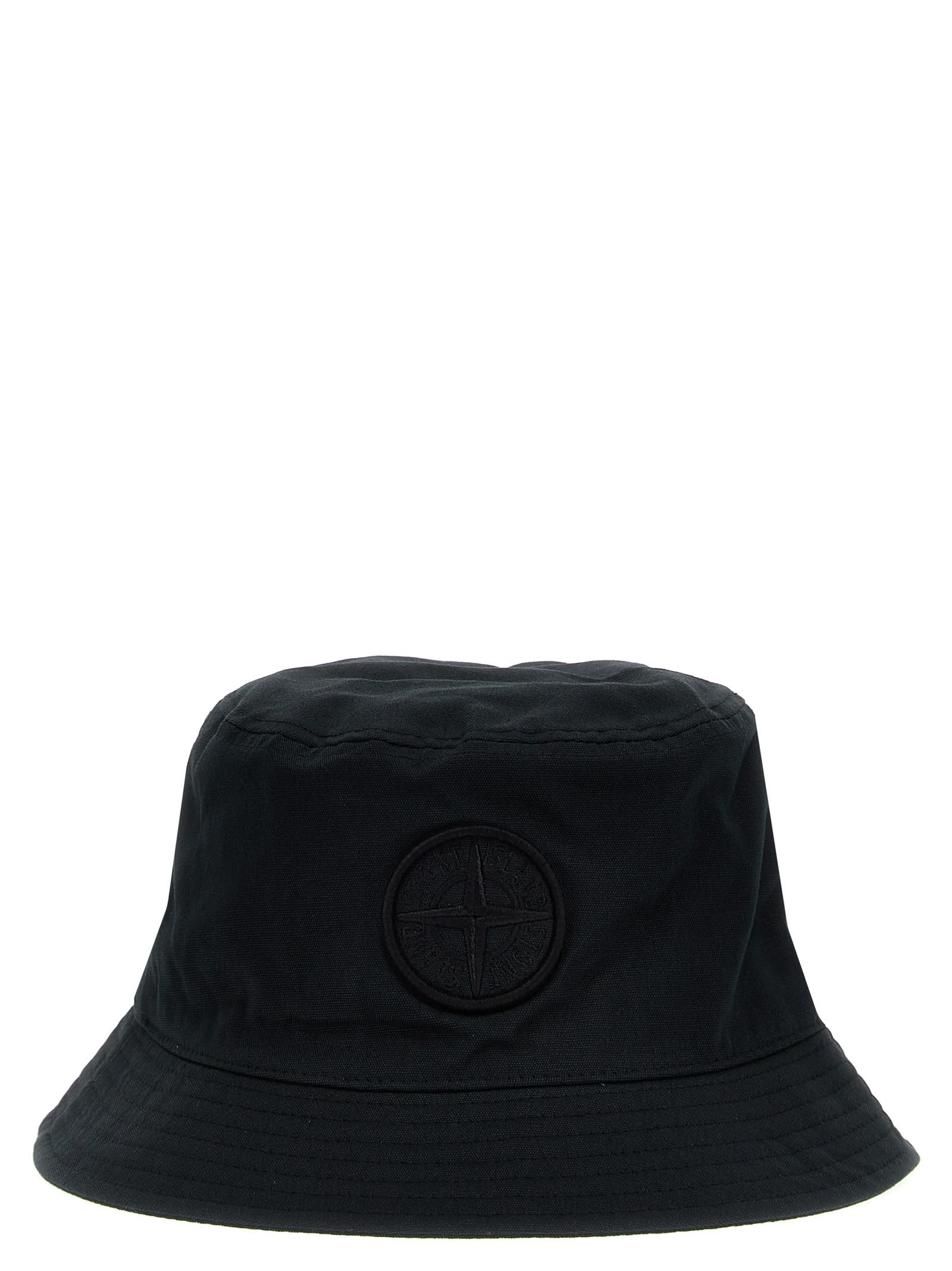 Stone Island Logo Embroidery Bucket Hat In Black