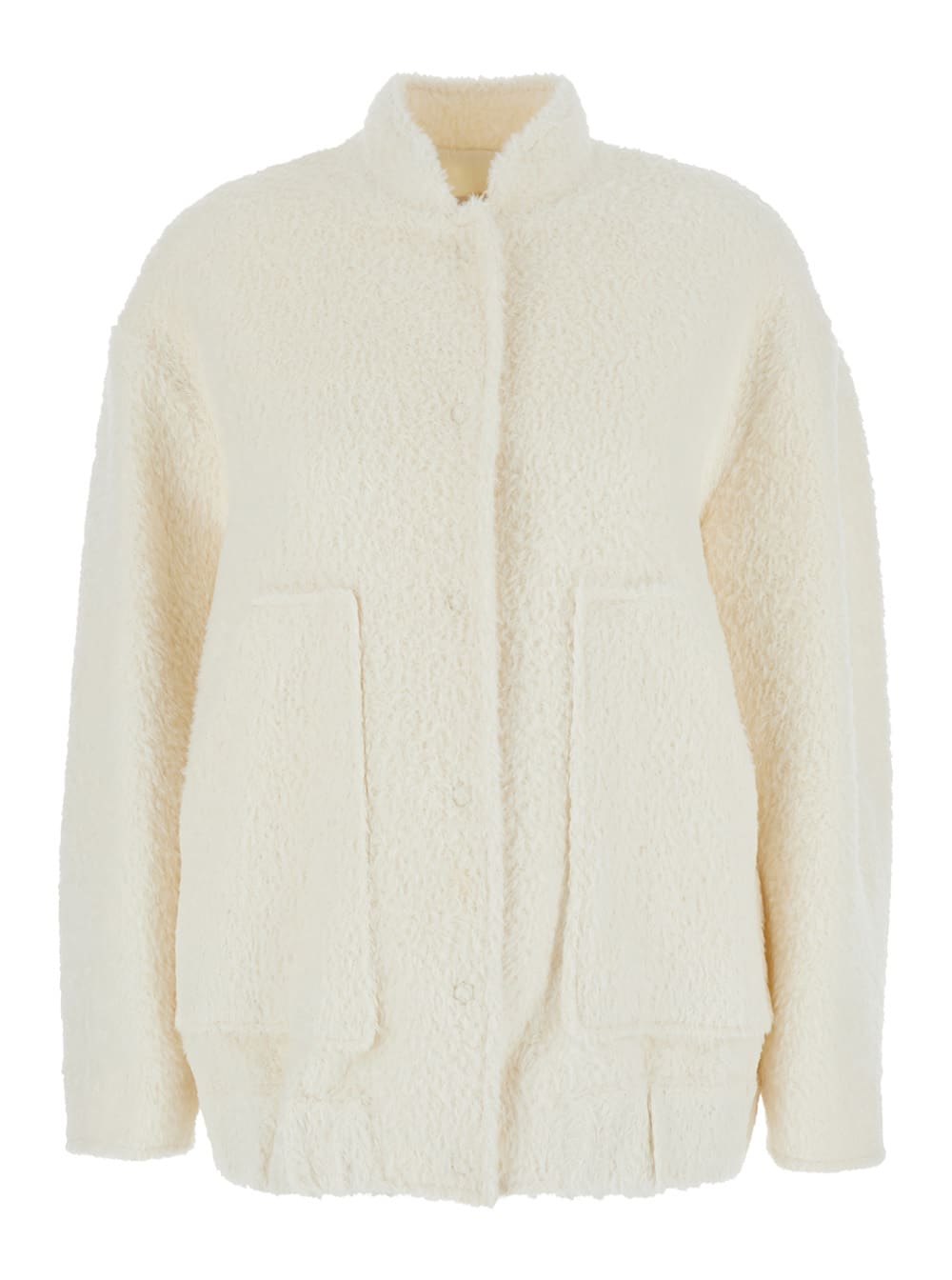 Shop Semicouture White Bomber Jacket With Elastic Waist In Wool Woman