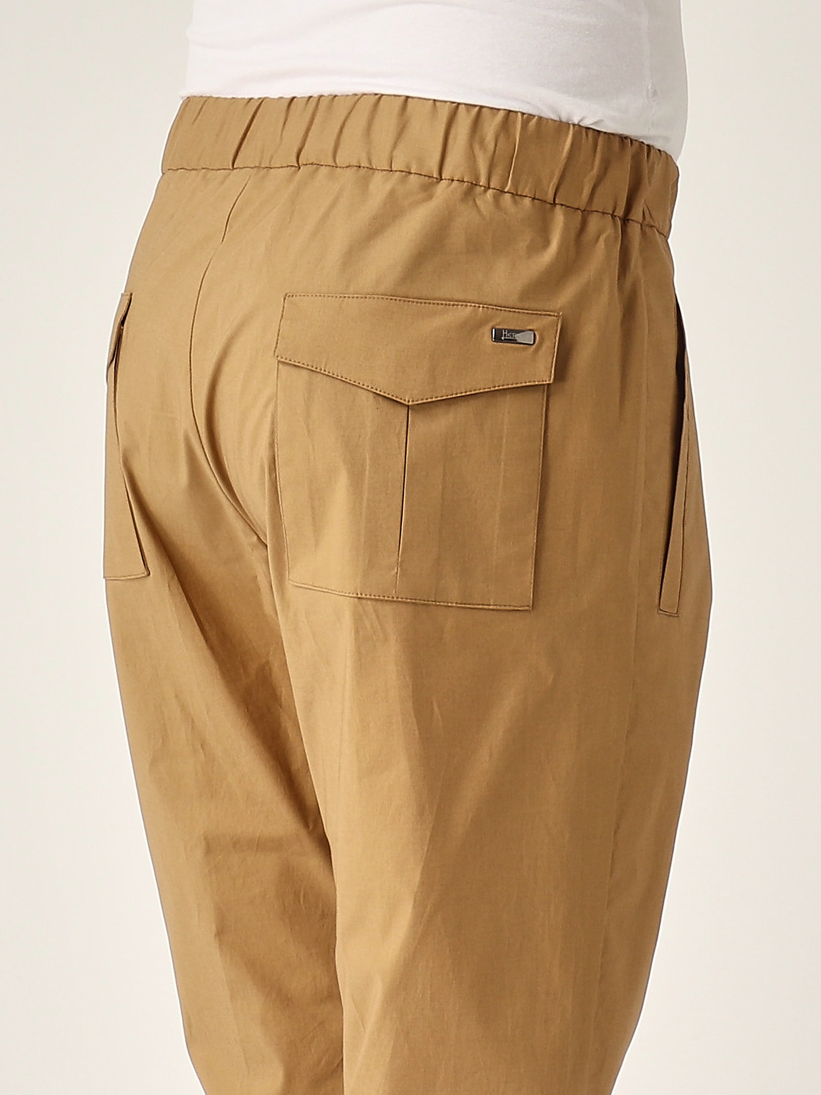 Herno Jogger In Light Cotton Stretch Trousers In Brown
