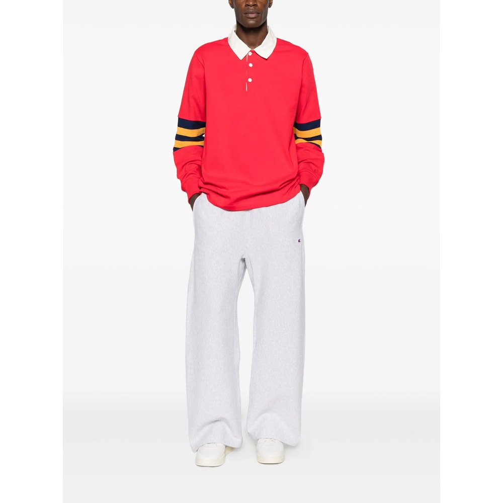 Champion Stripe-detail Long-sleeve Polo Shirt In Red
