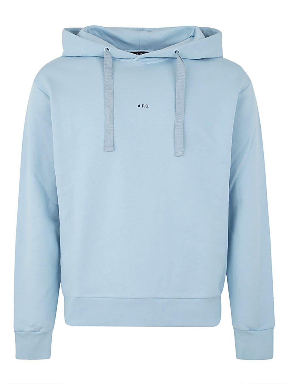 Shop Apc Logo Embroidered Drawstring Hoodie In Light Blue
