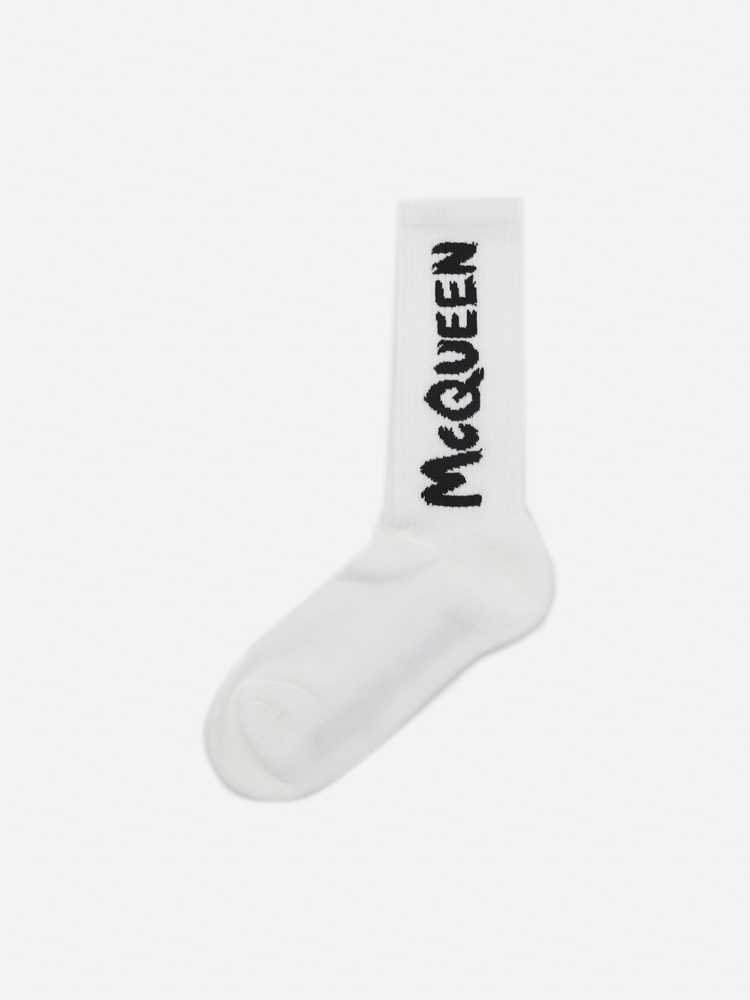 Alexander McQueen Cotton Blend Socks With Graffiti Logo Print