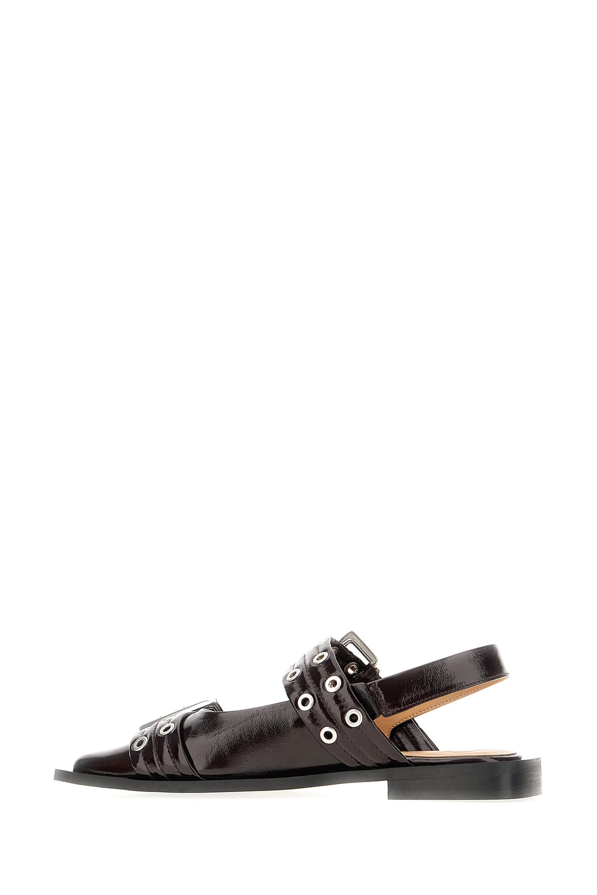 Ganni Aubergine Synthetic Leather Feminine Buckle Ballerinas In Brown