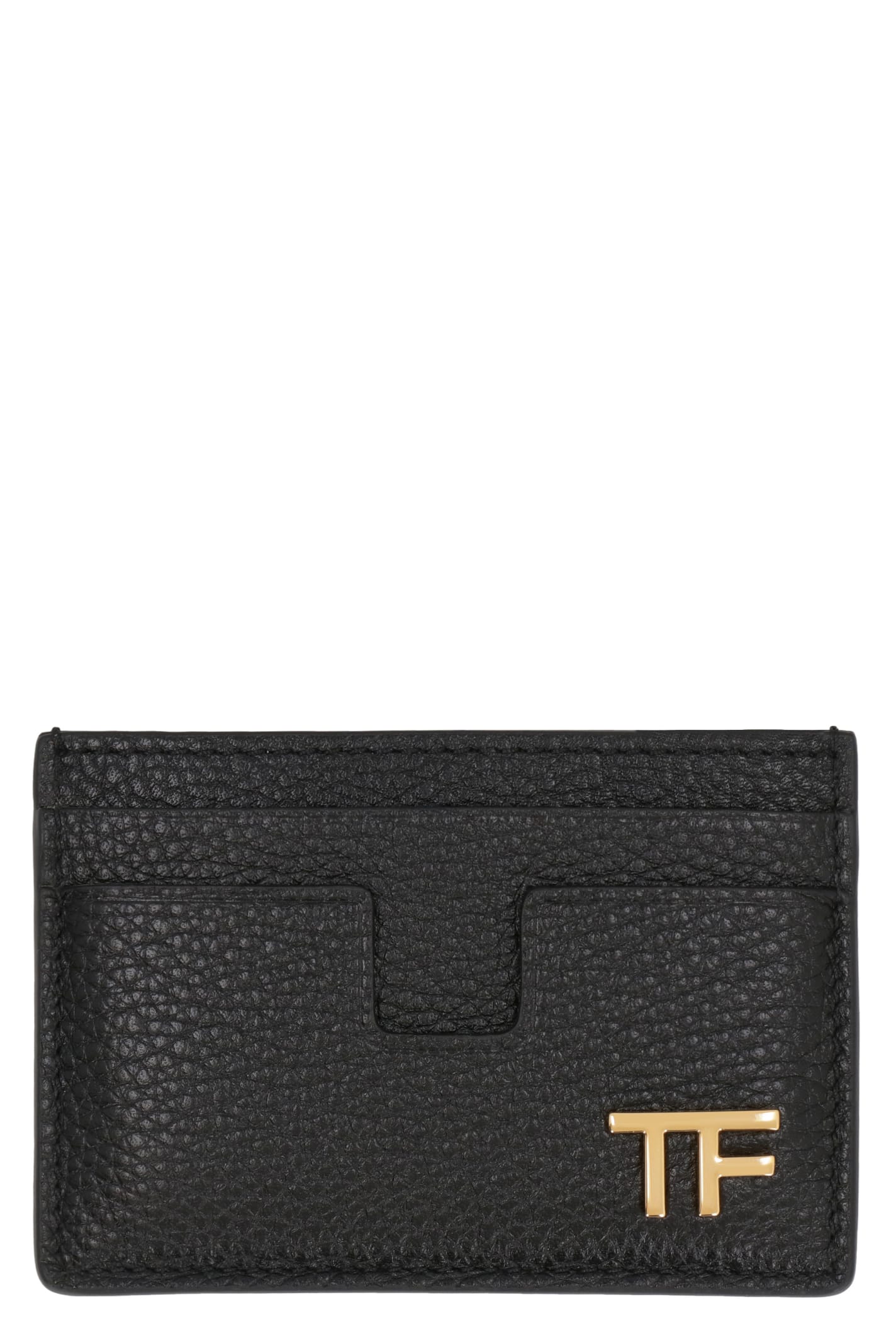 Tom Ford Pebbled Calfskin Card Holder In Black