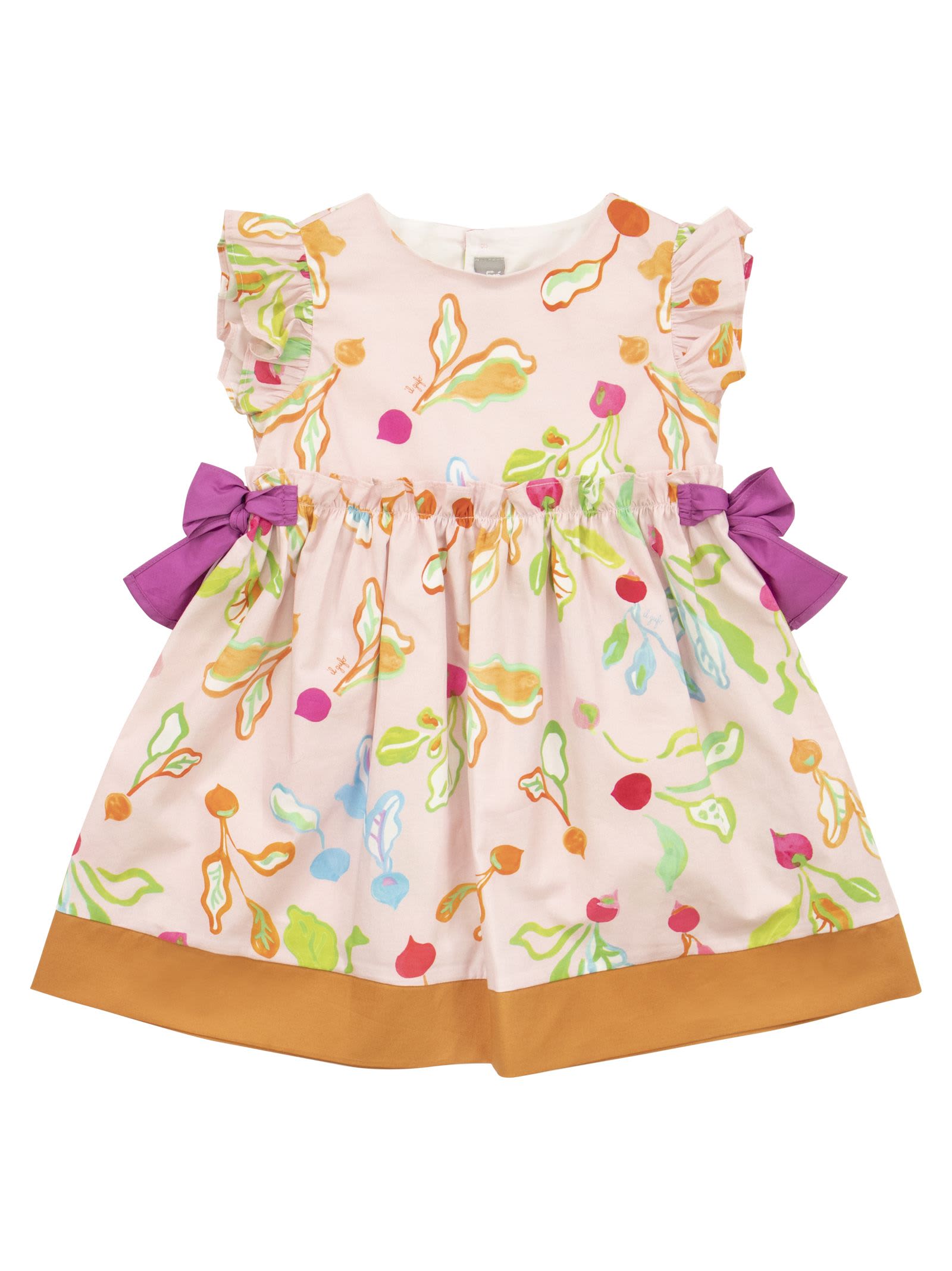 Shop Il Gufo Cotton Dress With Radish Print In Pink/orange