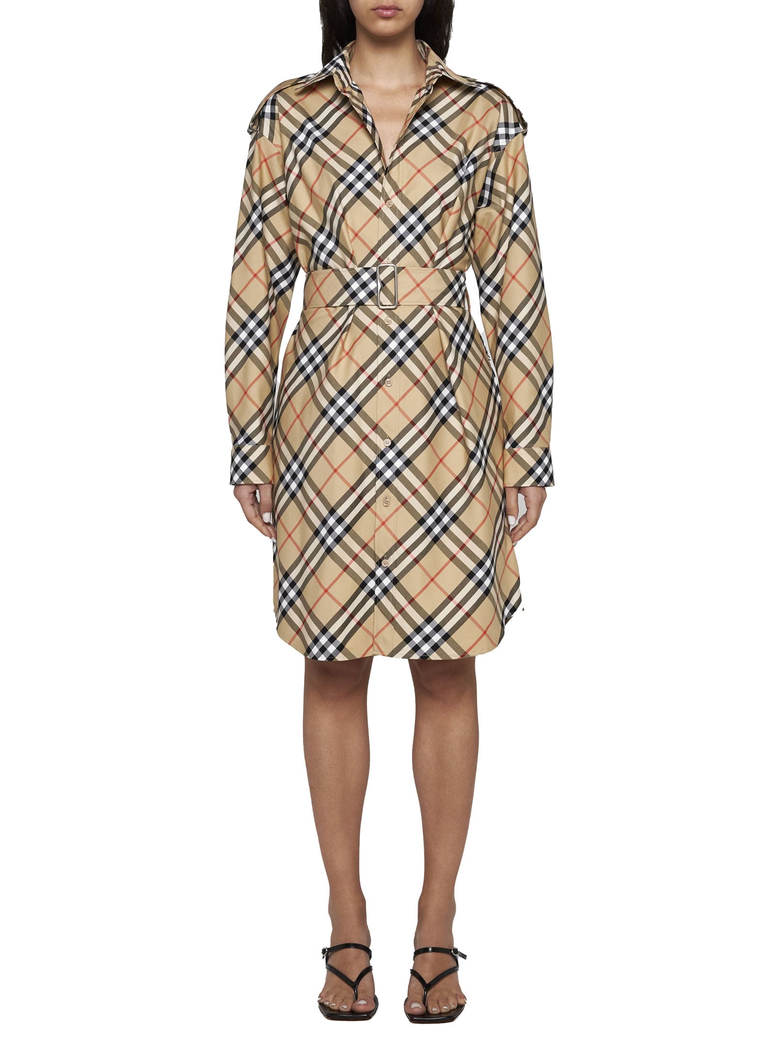 Shop Burberry Dress In Sand Ip Check